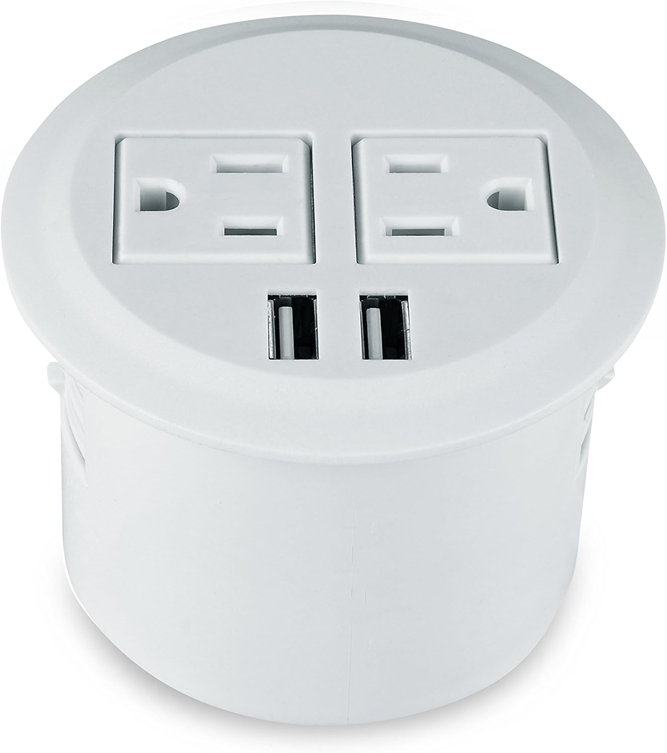 Desktop Power Grommet Power Outlet Socket Desk Data Center 2 Outlet with 2 USB Ports with 10 FT Extension Cord(White)