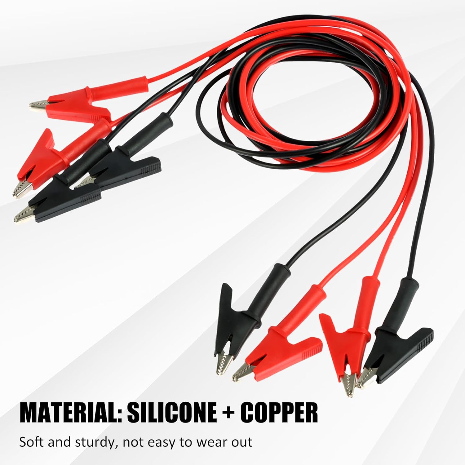 8PCS Silicone Alligator Clips 3.3 Ft, 14 Gauge 1500V 15A Jumper Wires Alligator Clips Dual Ended 39"/ 1m Test Leads Set, Test Flexible Wire Cable with Protective Insulator Clamps