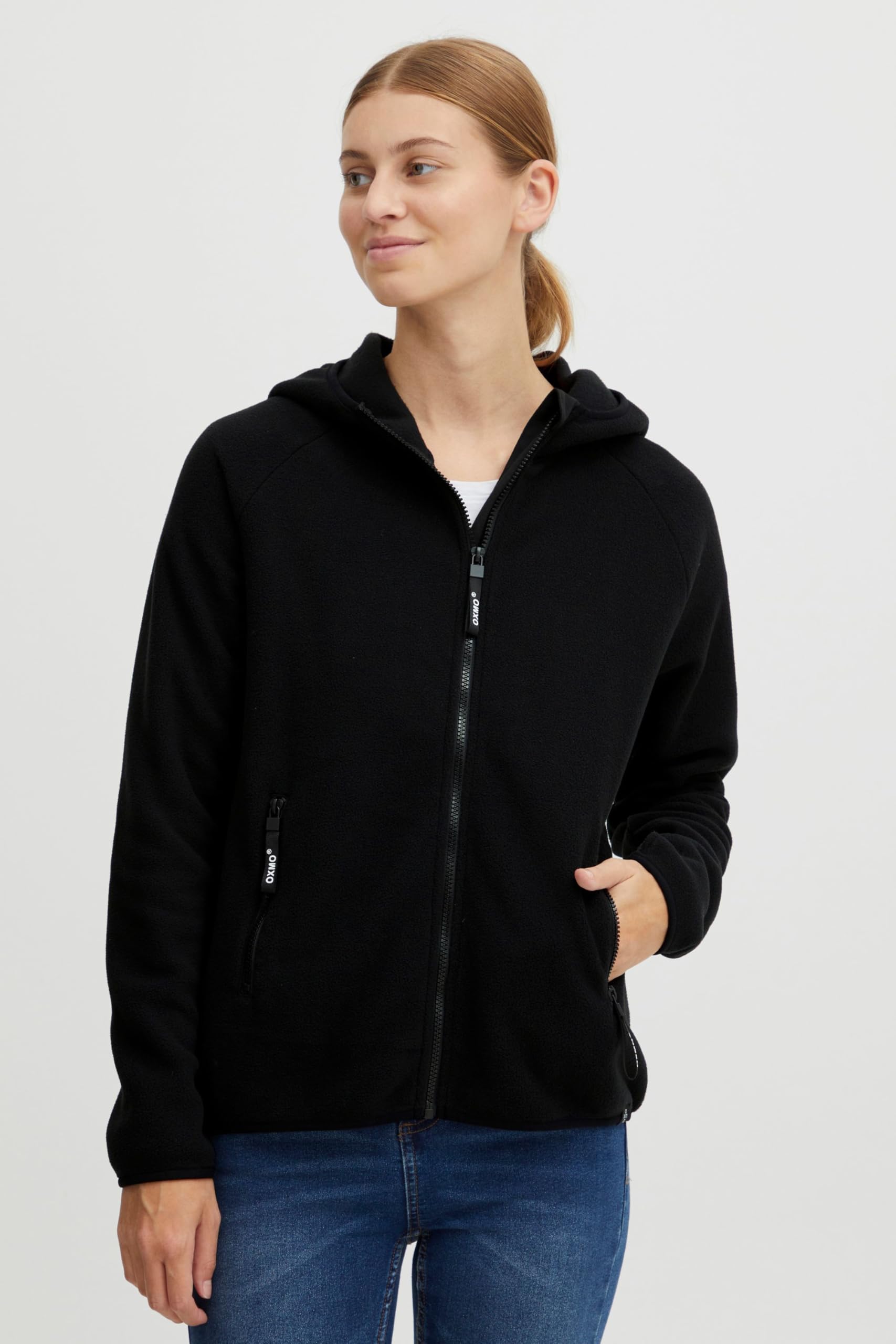 OXMO OXFinja Damen Fleecejacke Sweatjacke Jacke mit Kapuze Reißverschlusstaschen Regular fit