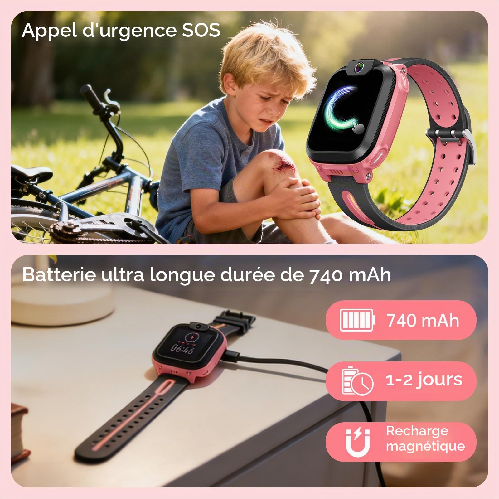 imoo Z1 Smartwatch Enfant Fille, Montre Connectée pour Filles avec Appels Vidéo & Téléphone Autonomie Longue, Montre Enfant Tracker GPS, Résistant à l'eau IPX8 (Z1, Rose)
