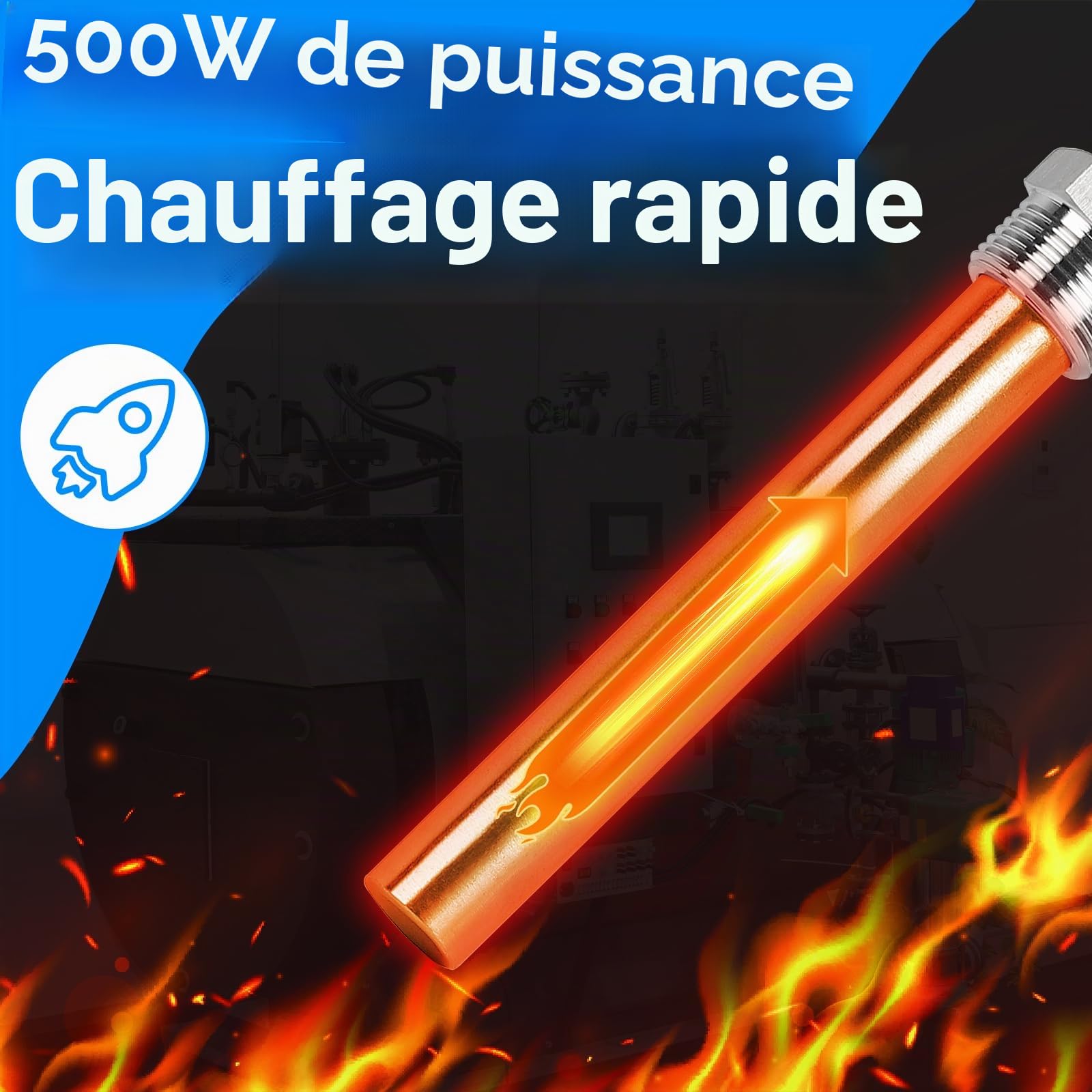 CPROSP Cartouche Chauffante 220V - 500W avec Bride de 1/2", Tige Chauffante en Acier Inoxydable 150mm, Radiateur Immersif Multi-usages avec Câble de 300mm