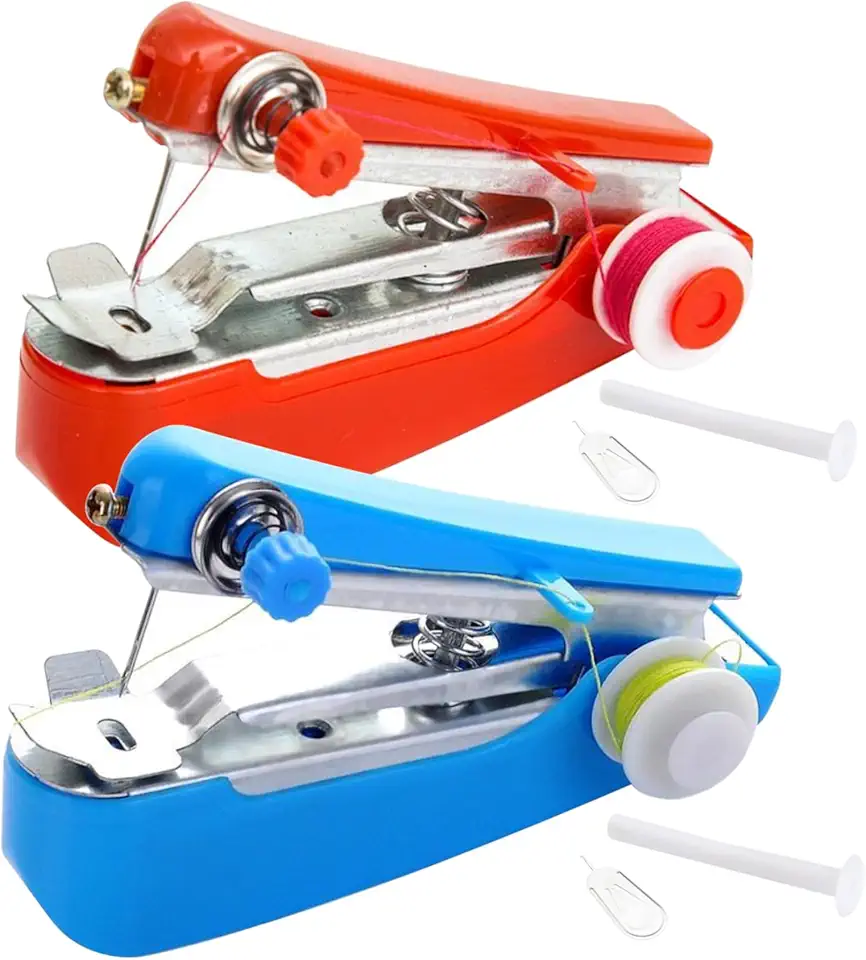 2 peças de máquina de costura manual, mini máquina de costura portátil para iniciantes, máquina de costura manual, faça você mesmo, máquina de costura portátil com acessórios para roupas