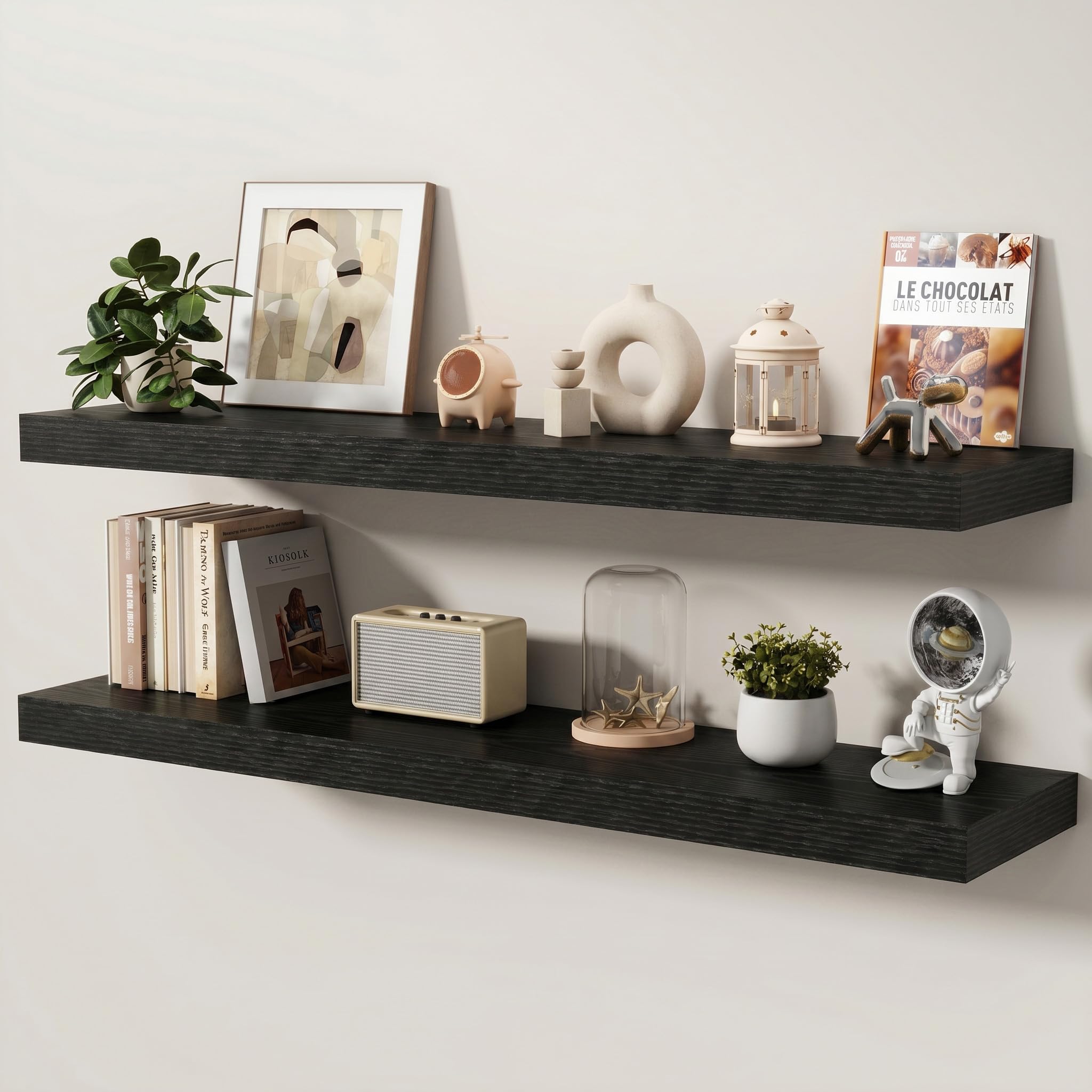 KovaScape Floating Shelves Set of 2, 120cm shelves for wall with Invisible Brackets, Heavy Duty Wooden Wall Mounted Shelf for Kitchen, Bathroom, Living Room, Bedroom
