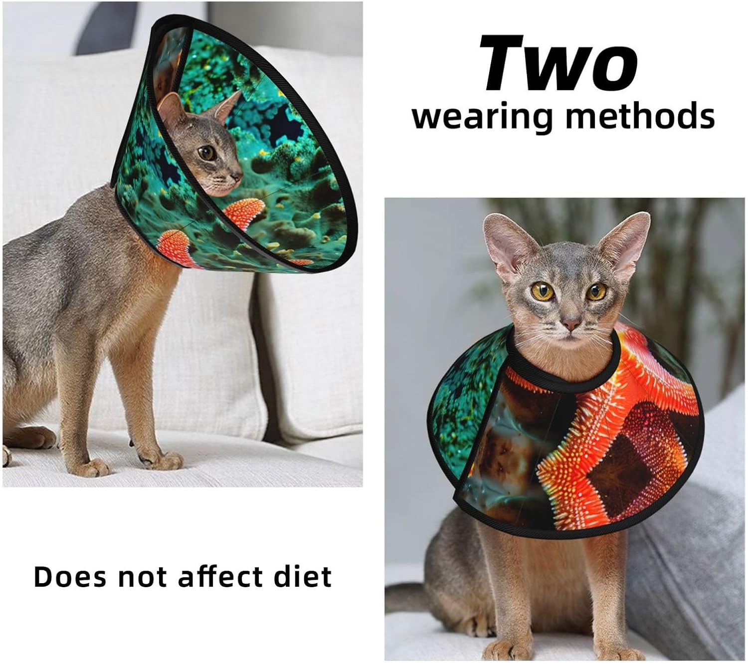 Sea Starfish Print Cat Cone Collar, Adjustable Elizabethan Collar, Soft Dog Recovery Collars, for Small Large Cats