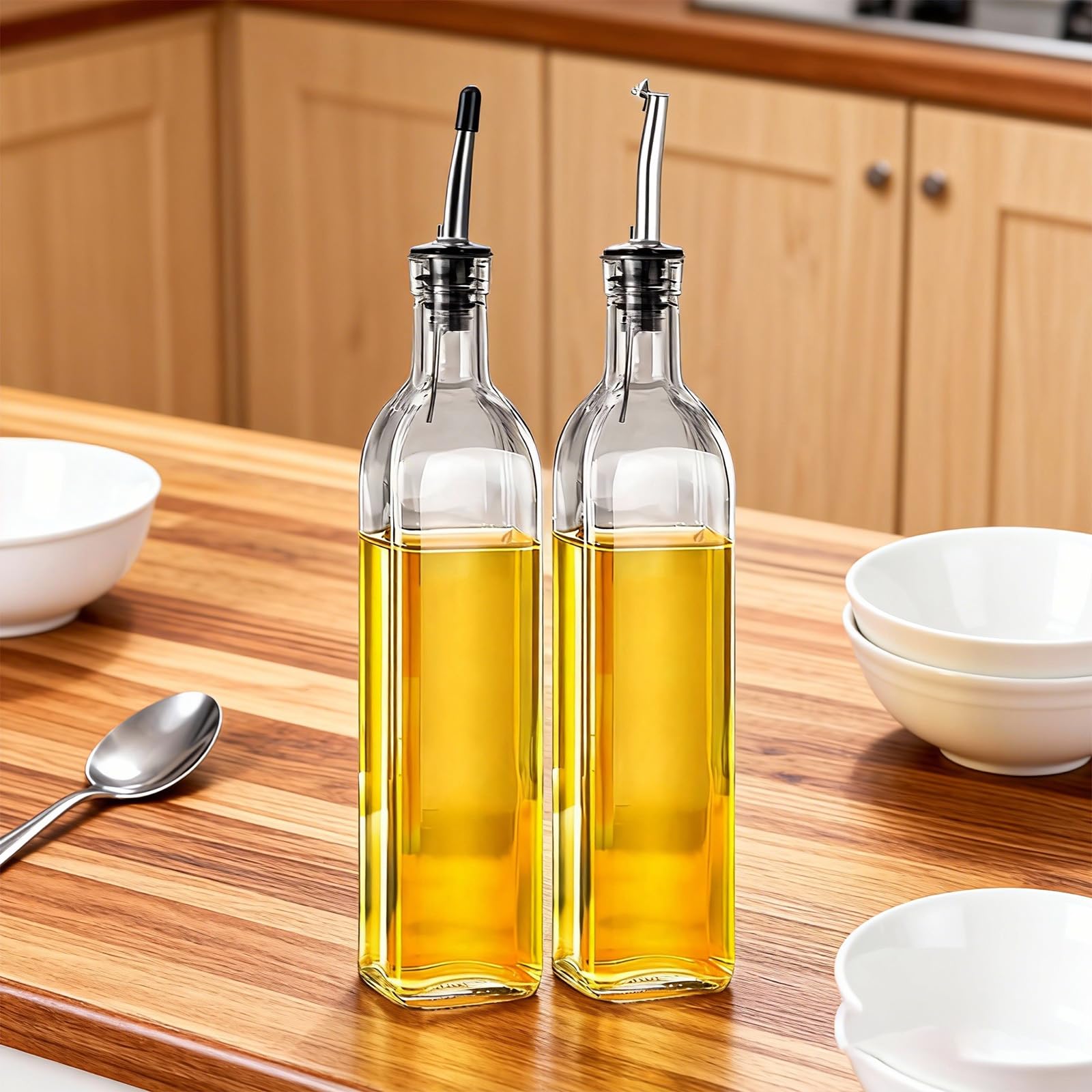 NUEAYMS Bottiglia Olio in Vetro da 500 ml con Controllo del Flusso per Un ' erogazione Perfetta Superfici Trasparenti sicure per Alimenti Bottiglia Vetro con Dispenser per condimenti