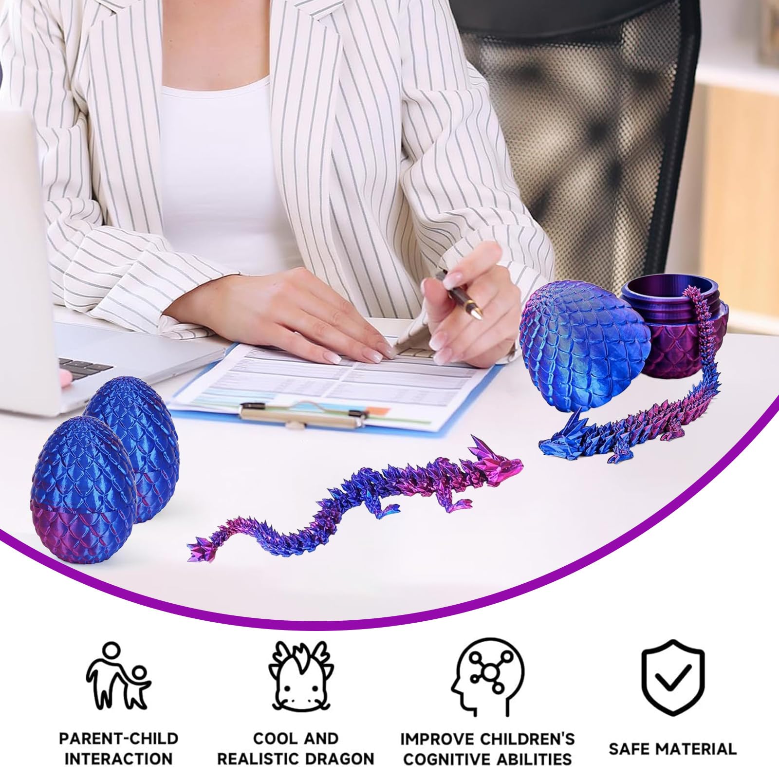 JSGBZK 3D Printed Dragon Egg Fidget Toy - Gemstone Mystery Flexible Colorful Creative Decoration for Home Office Executive Desk - Image 4