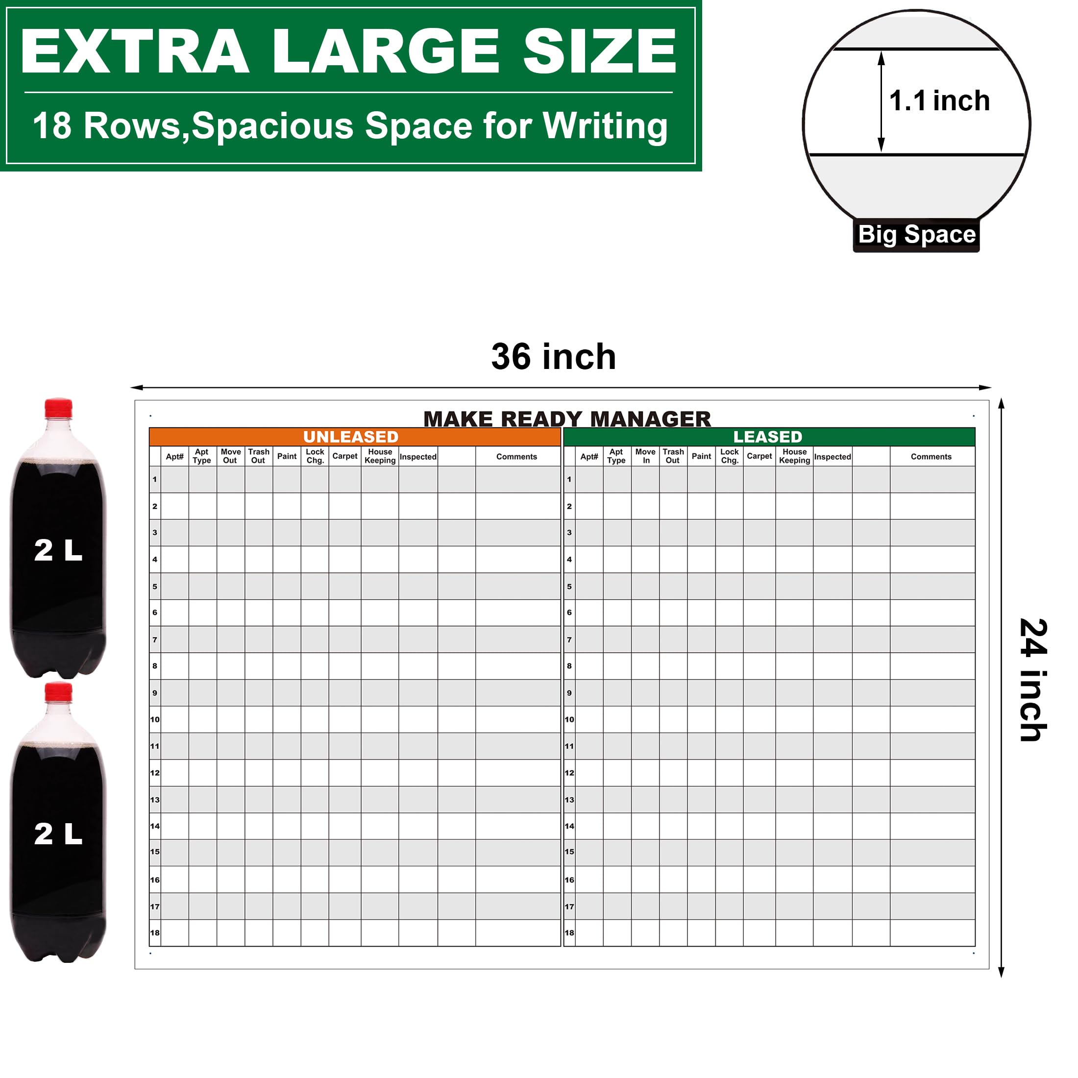 Duża tablica zarządcza Make Ready Zarządzanie nieruchomościami, 61 cm x 91 cm Planowanie prac związanych z konserwacją nieruchomości, tablica suchościeralna, wielokrotnego użytku, laminowany plakat do