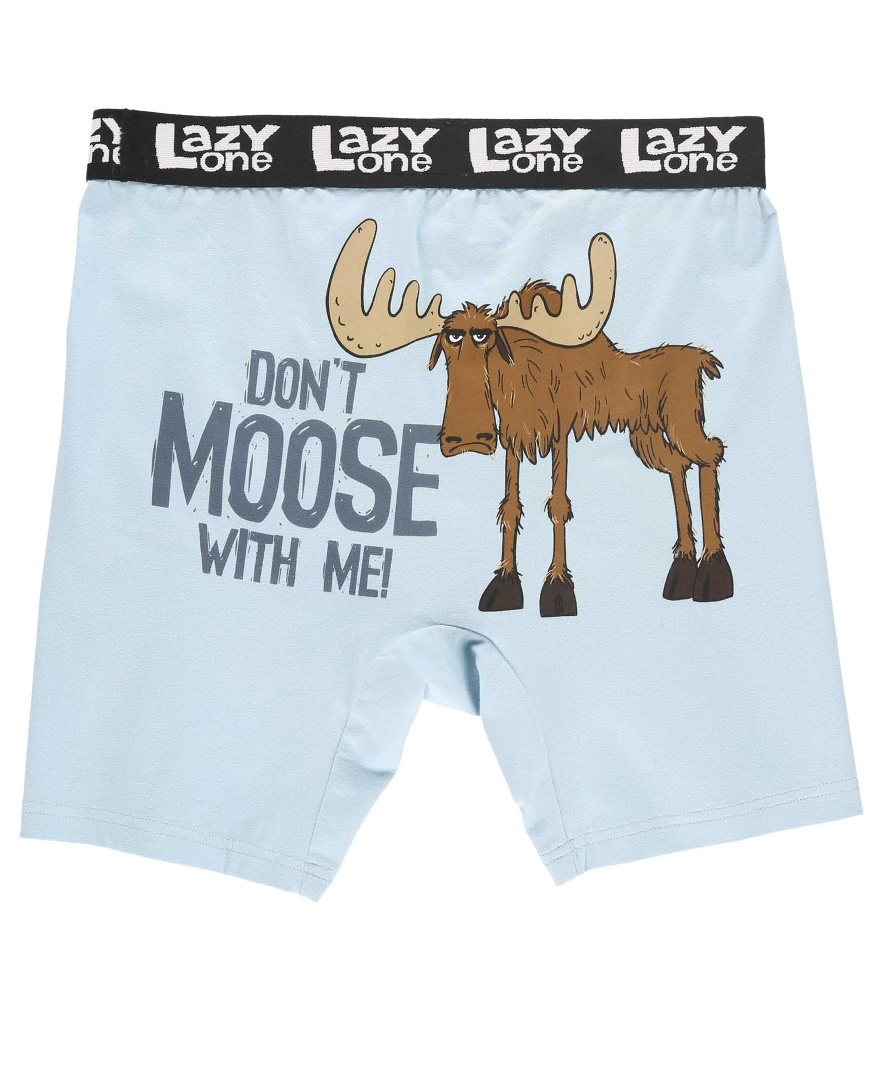 Lazy One Funny Animal Boxers, Humorous Underwear, Novelty Boxer Shorts, Gag Gifts for Men, Don't Moose Blue, XL