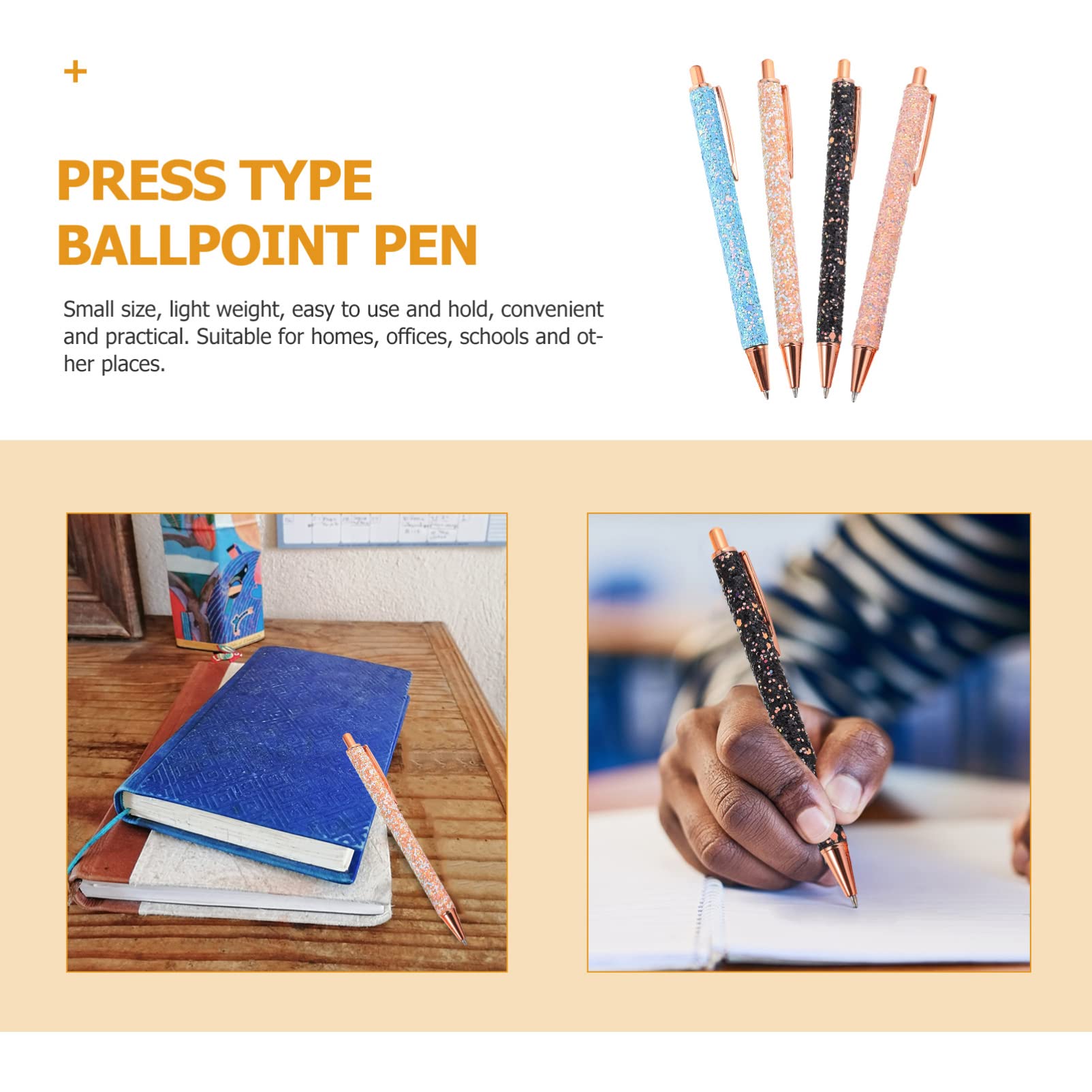 STOBOK 12pièces Stylo à Bille Métal Décoratif Stylo à Bille à Pression Pailleté Pour Étudiants Et Écriture Fluide Et Portable Pour Anniversaires Et Activités Scolaires