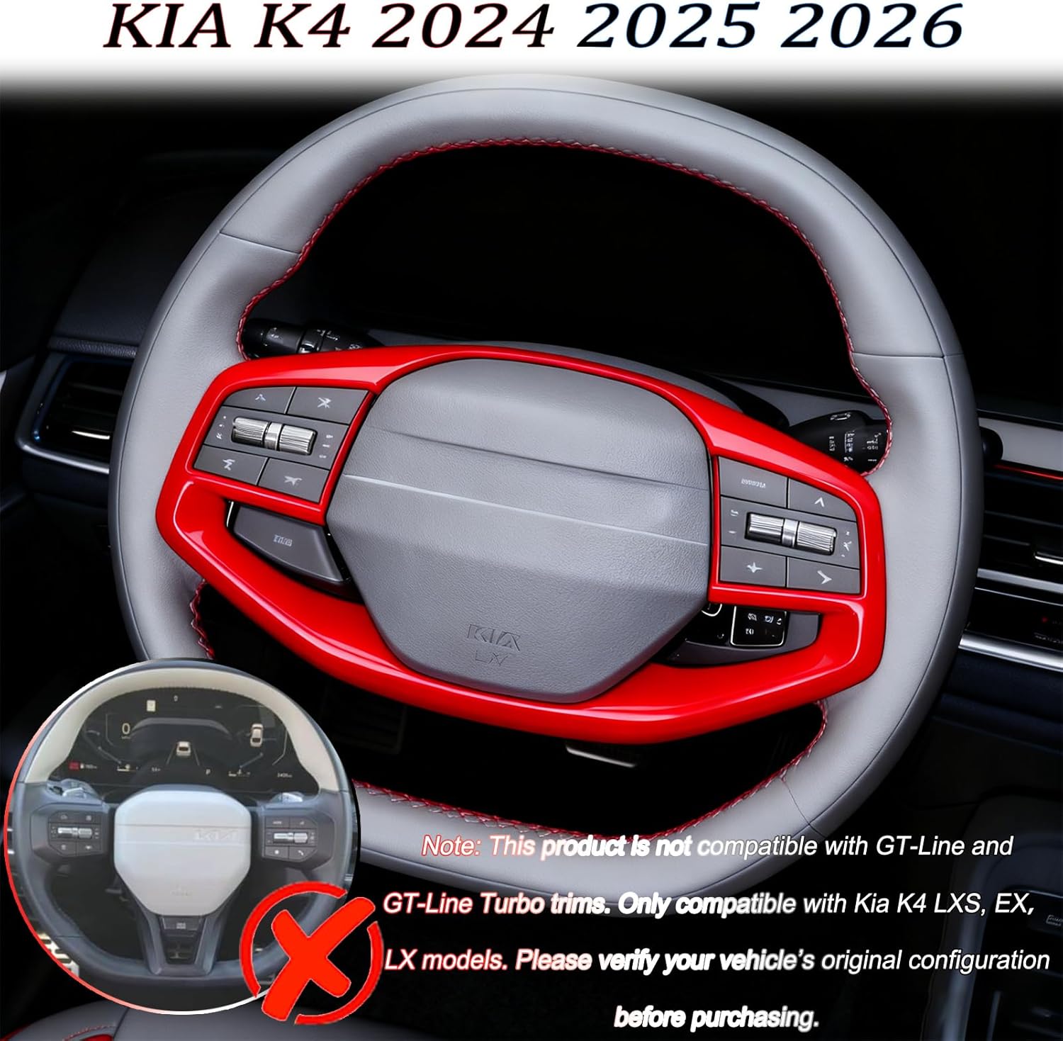 Steering Wheel Button Cover, for Kia K4 2024 2025 2026,Steering Wheel Button Panel Protection Frame Molding Trim - Wine Red(for LXS, EX，LX Model)