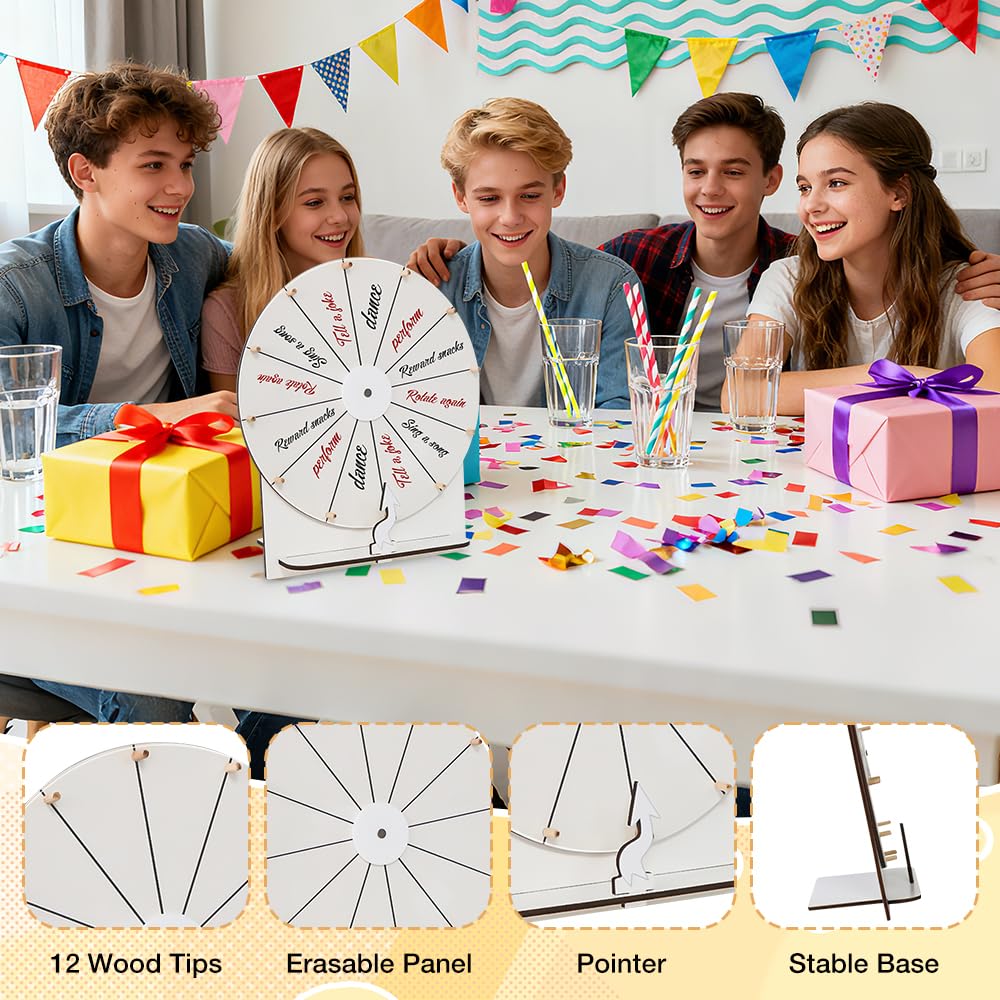 Ruleta De La Suerte, Ruleta Giratoria, Comprar Rueda De La Fortuna con 10 Rotuladores, Goma De Borrar y Destornillador, Rueda de La Fortuna De Madera para Juegos De Palabras, Año Nuevo, Fiesta