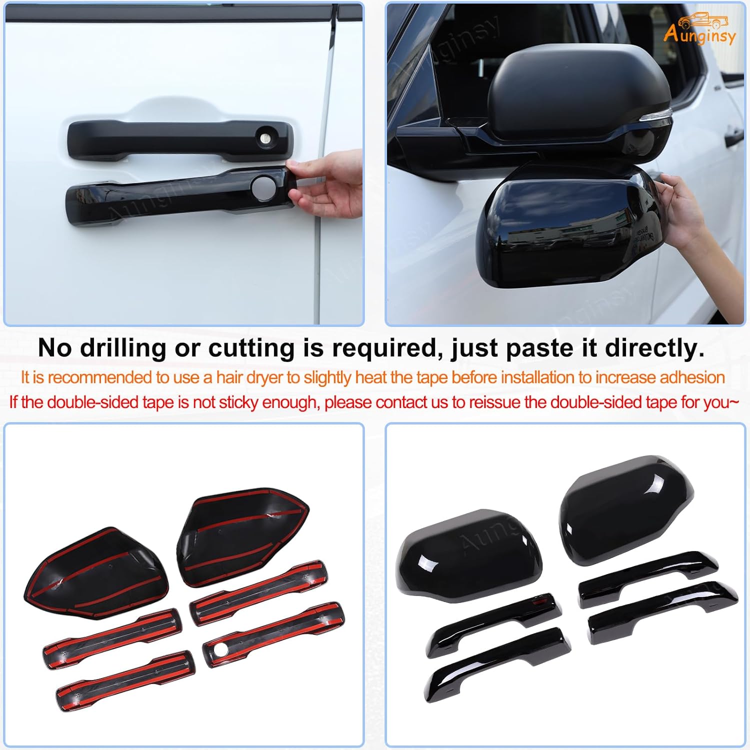 Car Rear View Mirror Trim & Exterior Door Handle Cover Kit Compatible with Tundra/Sequoia 2022-2025 Accessories, Outside Side Rearview Mirror Caps Scratch Protector Decoration with Turn Signal Model