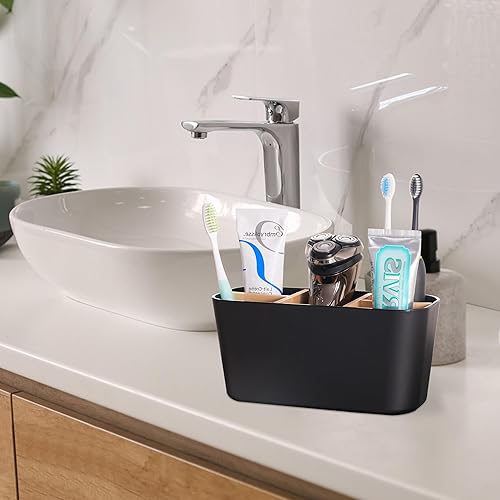 Miniatura 6 de HBlife Soporte para cepillos de dientes para baños, organizador de pasta de dientes con 5 ranuras, accesorios de baño, soporte de almacenamiento