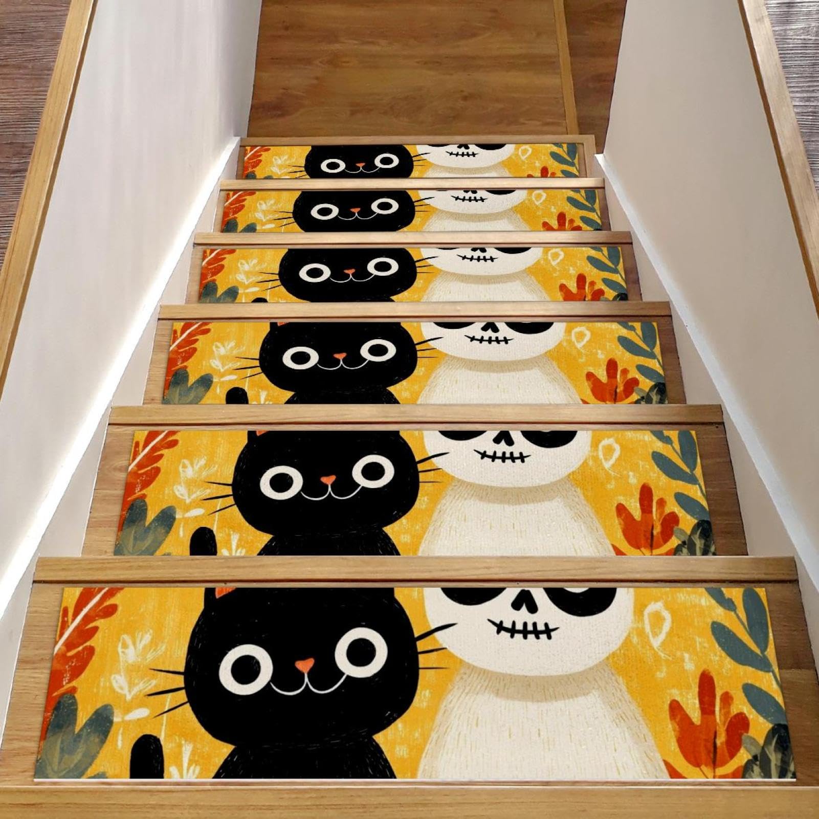 Marche d'escalier antidérapante intérieur bois tapis Halloween lavable pour chien