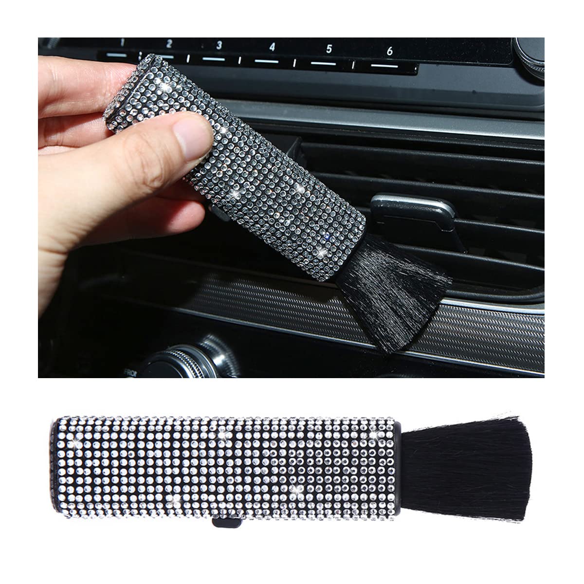 AUCELI Car Detailing Brush, Detail Brush Cleaning Tool for Air Vent Dashboard Engine, Rhinestones Plastic Handle Automotive Interior Leather Exterior Wheel Dust Cleaner, Car Accessories (White)