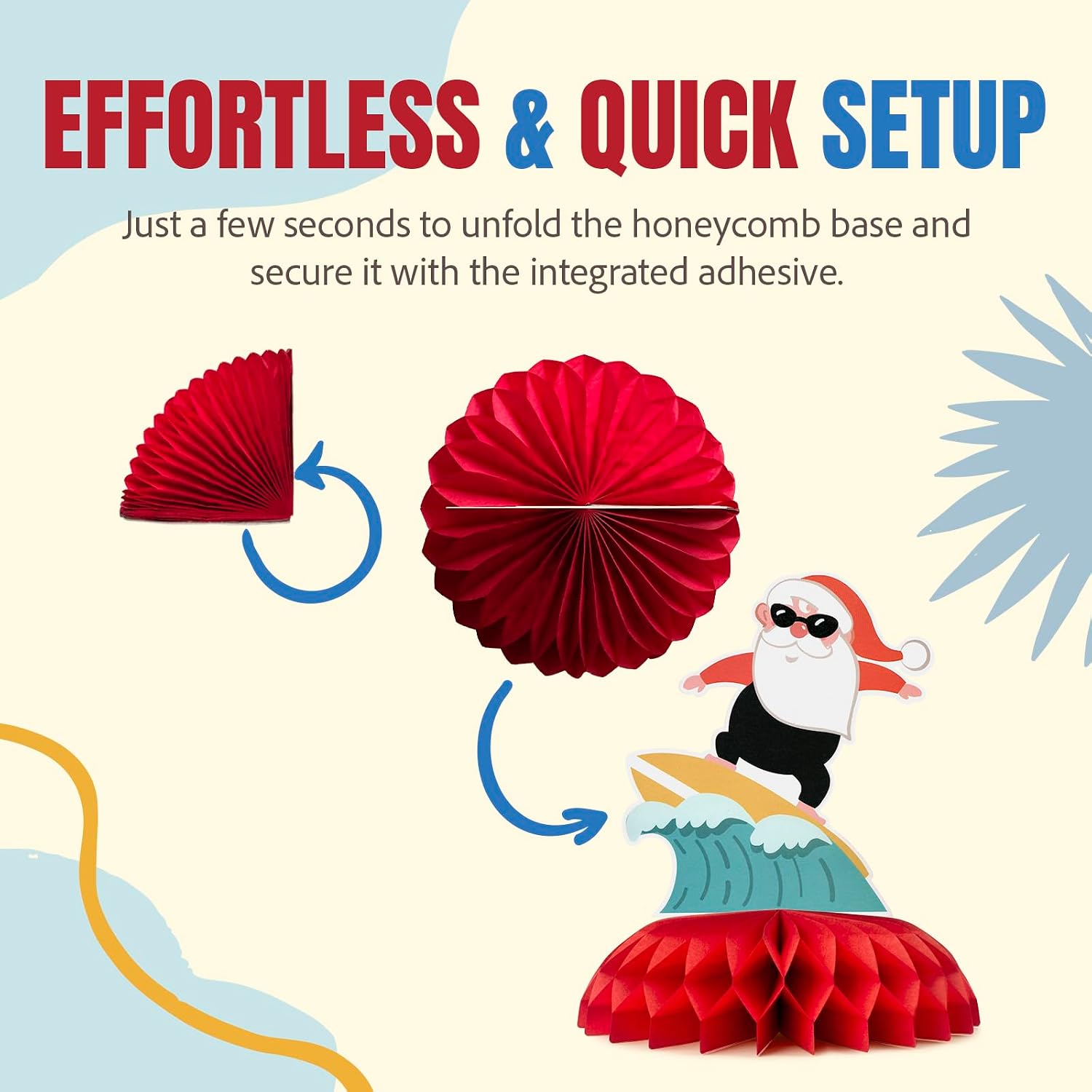 Christmas In July Honeycomb Centerpieces, 10-Pack Xmas In July Table Centerpiece, Party Decorations, Tropical Beach-Themed Hawaiian Luau Santa Decor for Pool Parties & BBQ
