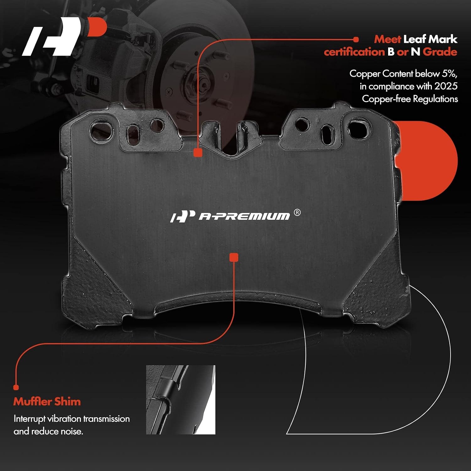 A-Premium Front Ceramic Brake Pads Set Compatible with Lexus LS460 2007-2013 2016-2017, LS500/LS500H 2018-2020, LS600H 2008-2016 4-Pack