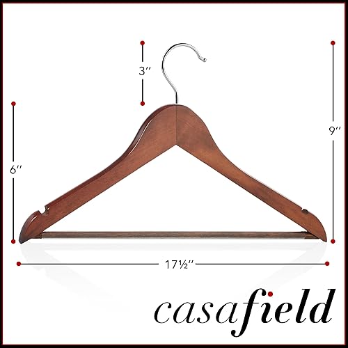 Miniatura 5 de Casafield - 10 perchas de madera de nogal para trajes. Madera de loto de primera calidad con muescas y gancho giratorio cromado para ropa, abrigos,