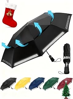 Chakipee Paraguas Plegable Antiviento Automatico Reflectante Amarillo Resistente Al Viento con Doble Cubierta Compacto par...