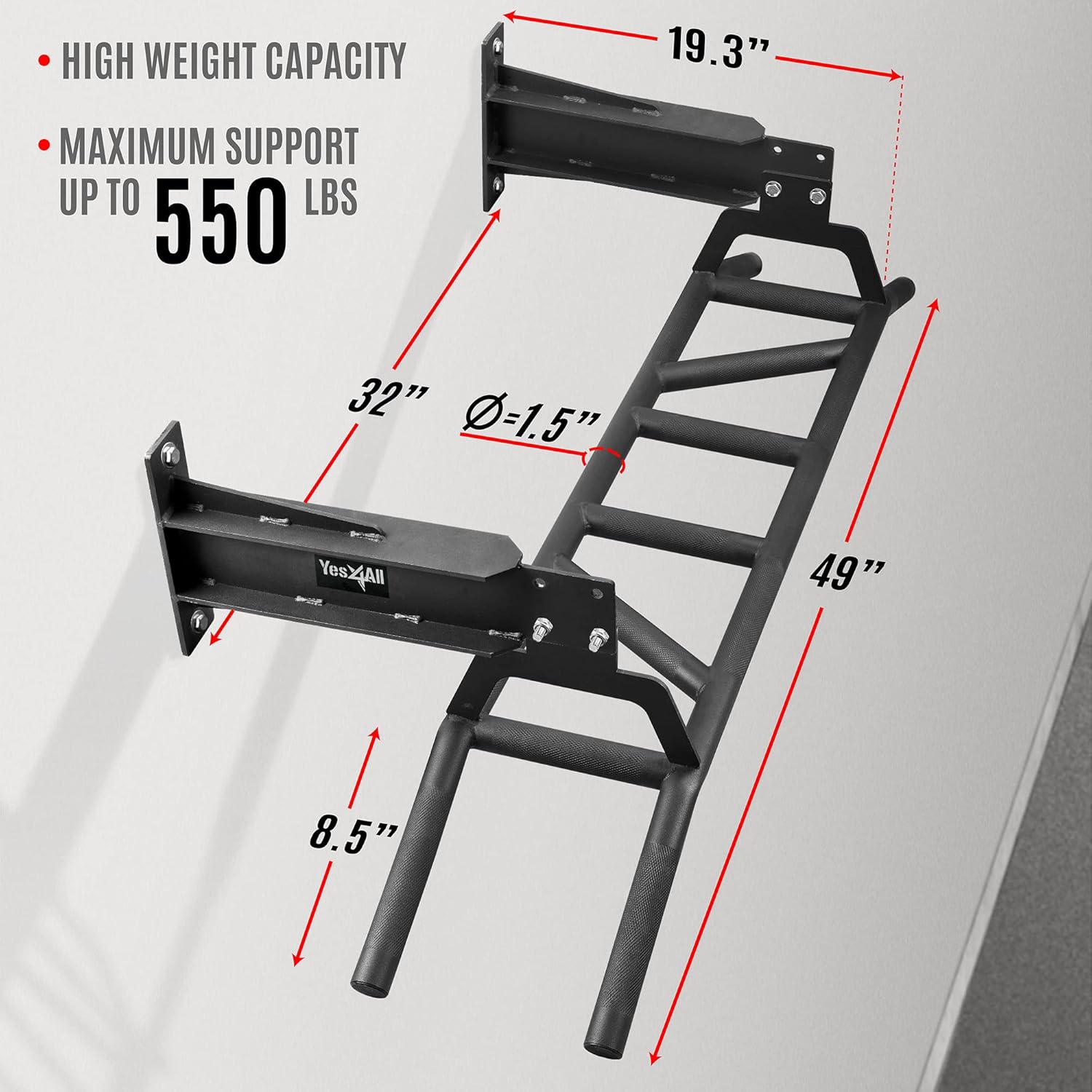 Yes4All Heavy Duty Wall Mounted Pull Up Bar – Multi-Grip Pull Up Bar Ceiling Mount / Ceiling Mount Pullup bar / Chin Up Bar for Home Gym Workout