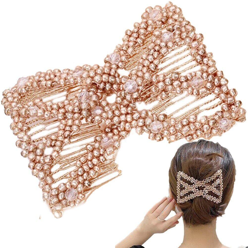Sanfly Beaded Hair Combs Stretchy Hair Comb Elastic Comb Double Hair Combs Clips Stretchy for Women Hair Accessory Diy Tool