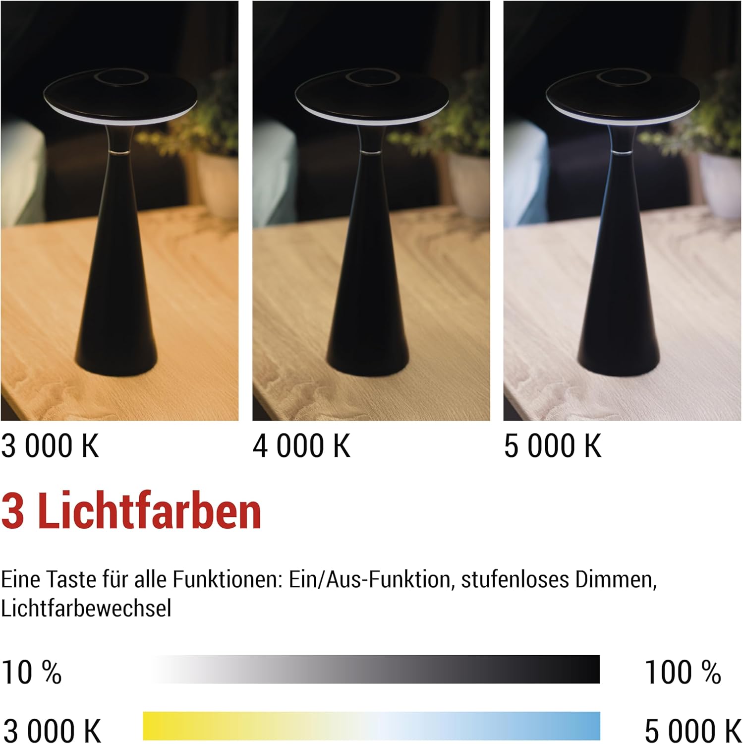 Tre diverse temperature di colore della luce dell'EMOS Jason lamp