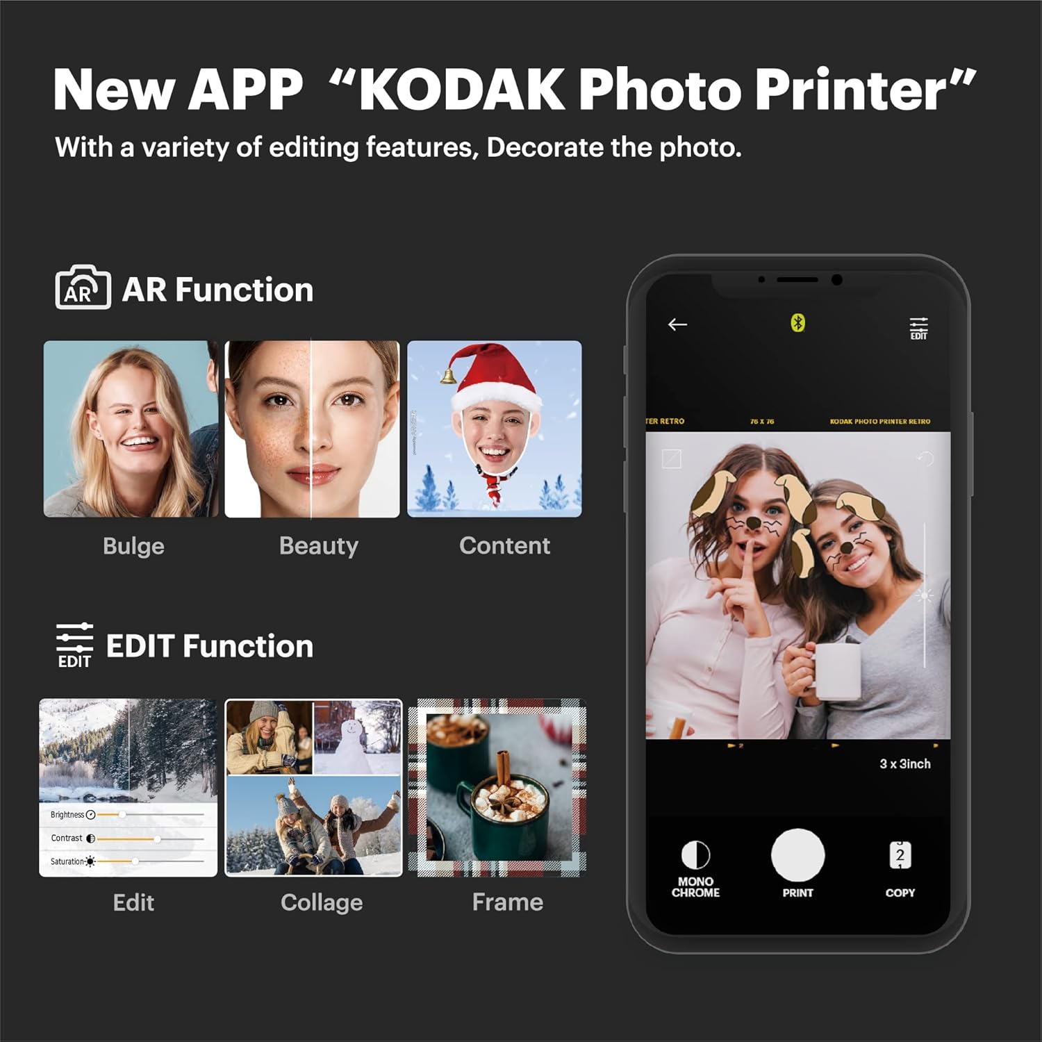 Kodak Mini Shot 3 Retro (60 Sheets) 3x3 2-in-1 Instant Camera & Photo Printer, Compatible with iOS, Android & Bluetooth, Real Photo HD, 4PASS Technology & Laminated Finish – Yellow : Electronics