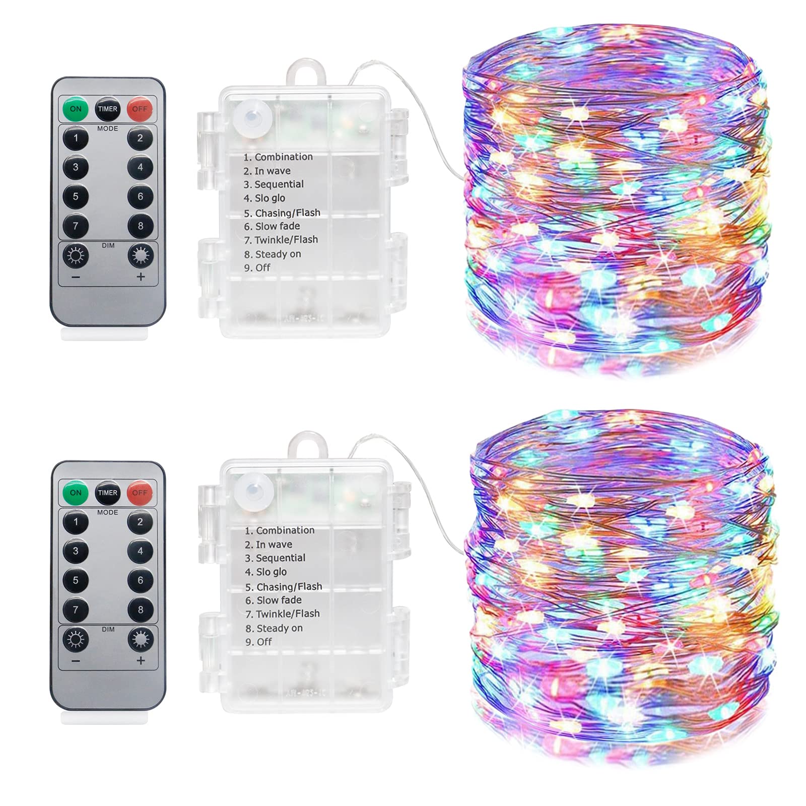 Kikasam Color-Battery 【2Pack】Battery Operated Fairy String Lights 80Ft/24M 240 Led Modes Outdoor Waterproof Silver Wire Lights With Remote For Garden Party Wedding Bedroom- Color Size 8