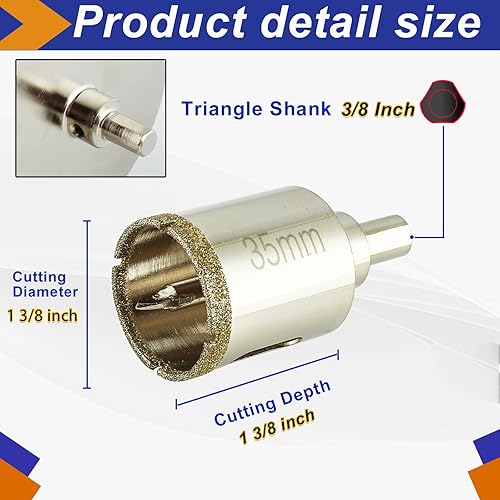 Miniatura 7 de Sierra de diamante de 3 pulgadas + 1 3/8 pulgadas con broca piloto, brocas de sierra con orificio central para vidrio, azulejos de porcelana,