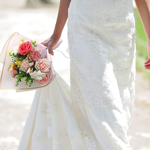 Miniatura 5 de Yexiya 160 hojas de papel de regalo de flores con borde dorado, suministros de envoltura de ramo de floristería, papel de embalaje para regalos