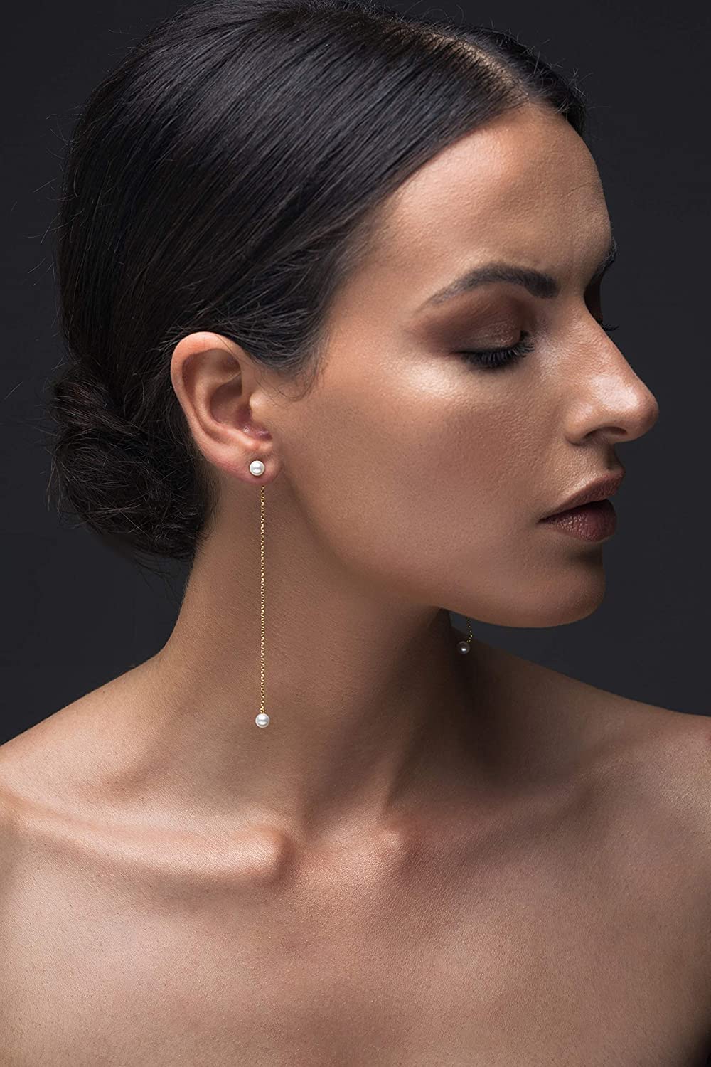 Handmade geschenk für sie Sterlingsilber Ohr-Jacke Perlenohrringe, Doppelperle Ohrringe, vorne zurück Ohrring Jacken Perle, Einfädler Ohrringe, Statement Ohrringe, lange Ohrringe