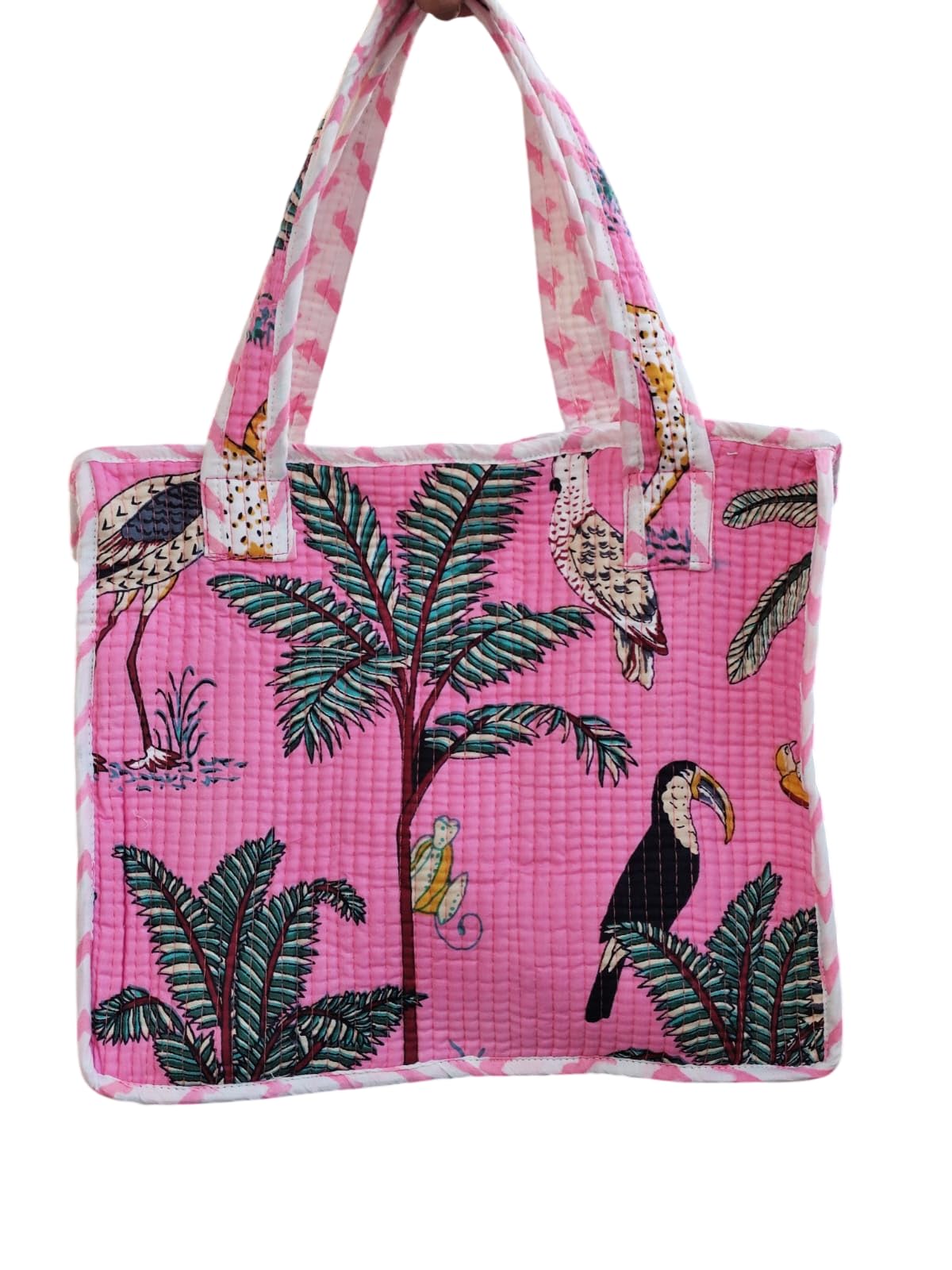 Advitaa Hand Block Printed Lunch Bag, Handbag, Small Tote Bag, Kids Bag-image-44