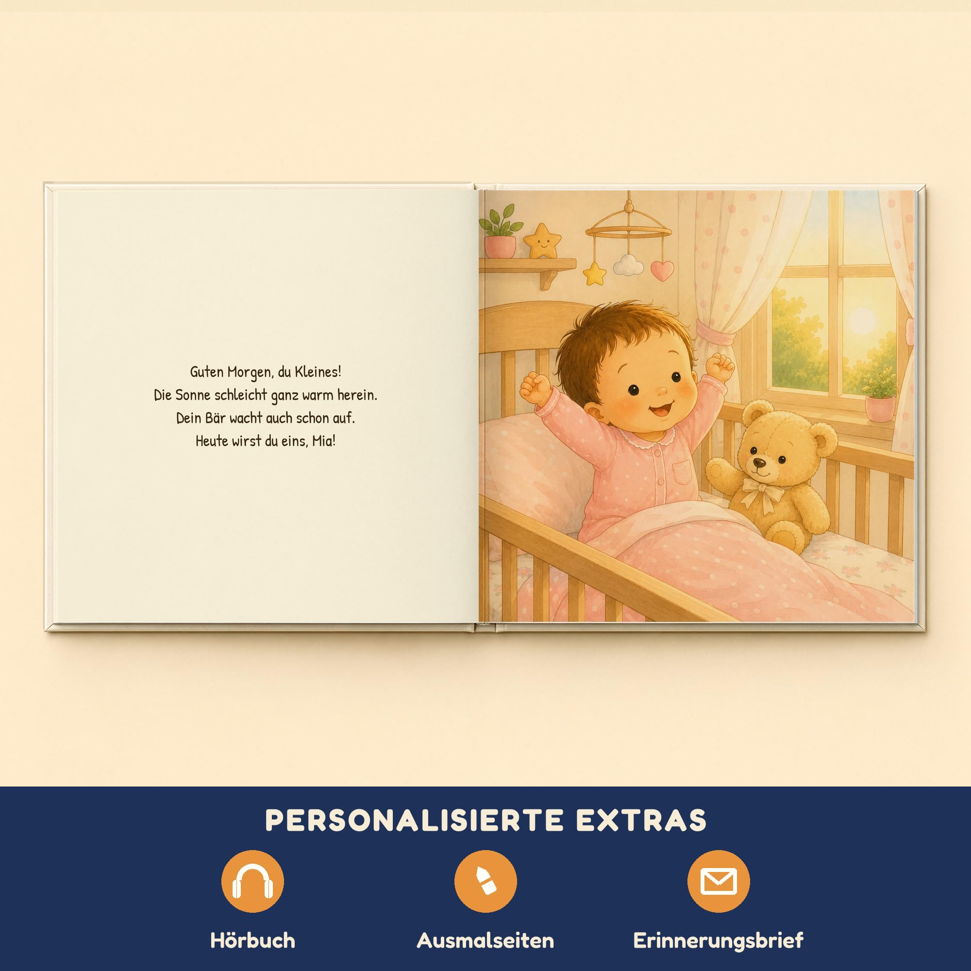Personalisiertes Kinderbuch mit Namen zum 1. Geburtstag - Babybuch Mädchen, Figur frei wählbar - Hardcover inkl. Hörbuch - Geschenk für Enkelin & Patenkind