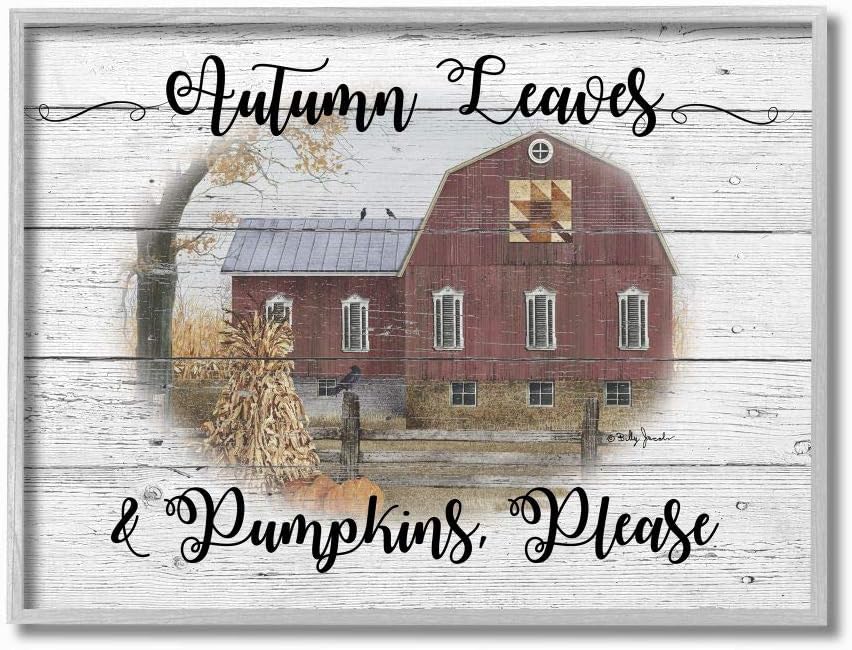 Stupell Industries Pumpkins Please Fall Autumn Farm 素朴な木製テクスチャ、ビリー