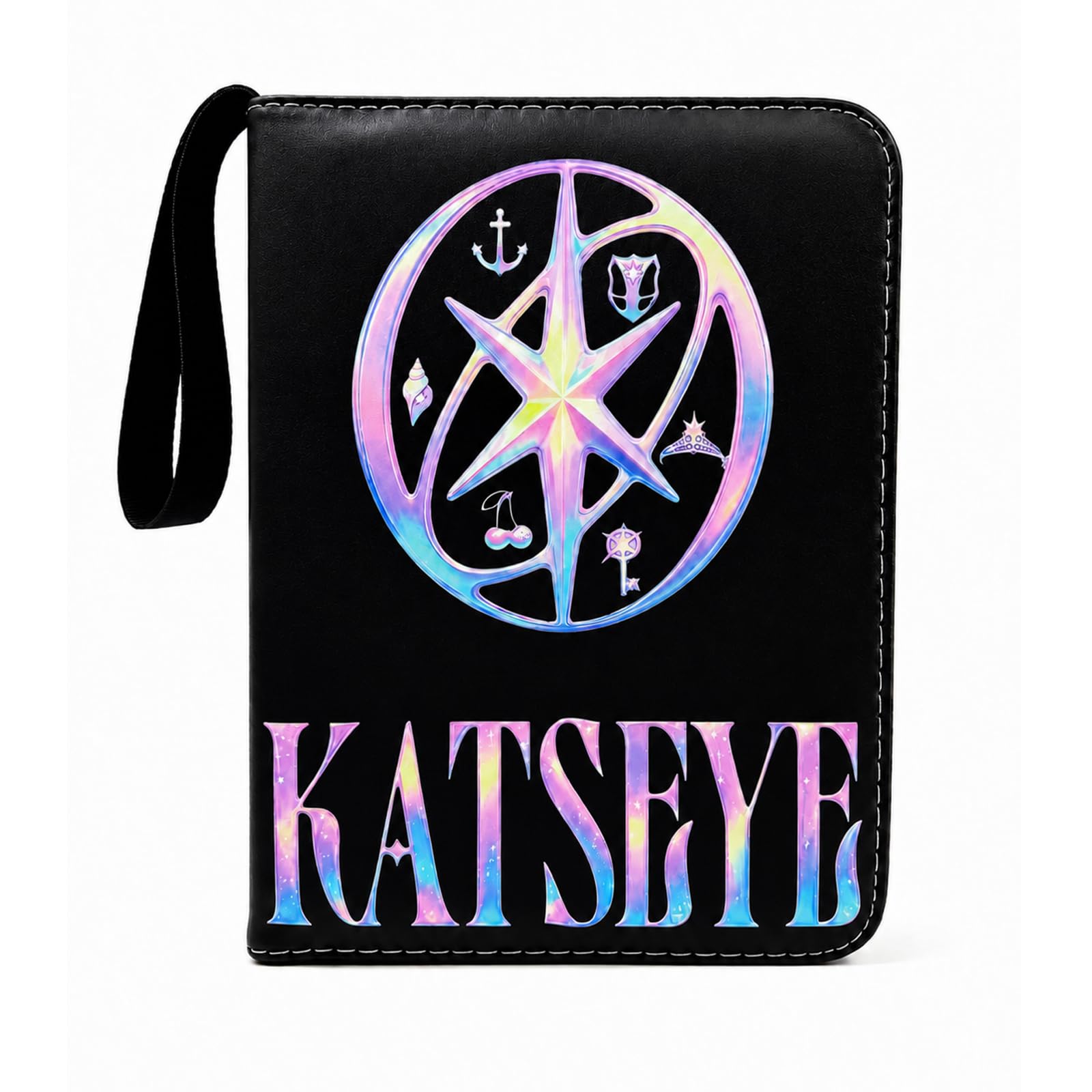 KATSEYE Photo Cards Binder A5-50 Removable Sleeves Hold 400 Cards PU Leather Black Binder Cover 8-Pocket Card Pages with Zipper Closure Collection Holder Portable for Katseye Gifts K-pop Fans Favor