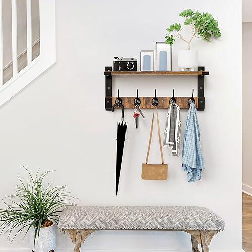 Miniatura 6 de Ganchos de pared con estante, perchero para montaje en pared, estante con ganchos para abrigos, mochila, llave, colgador, estante flotante de pared