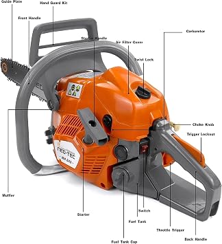 43cc Gas Chainsaw, NH843 Powerhead with 16 Inch Guide Bar and Chain, Power Chain Saw 2.95HP 2,2KW 16 Gasoline Chainsaw