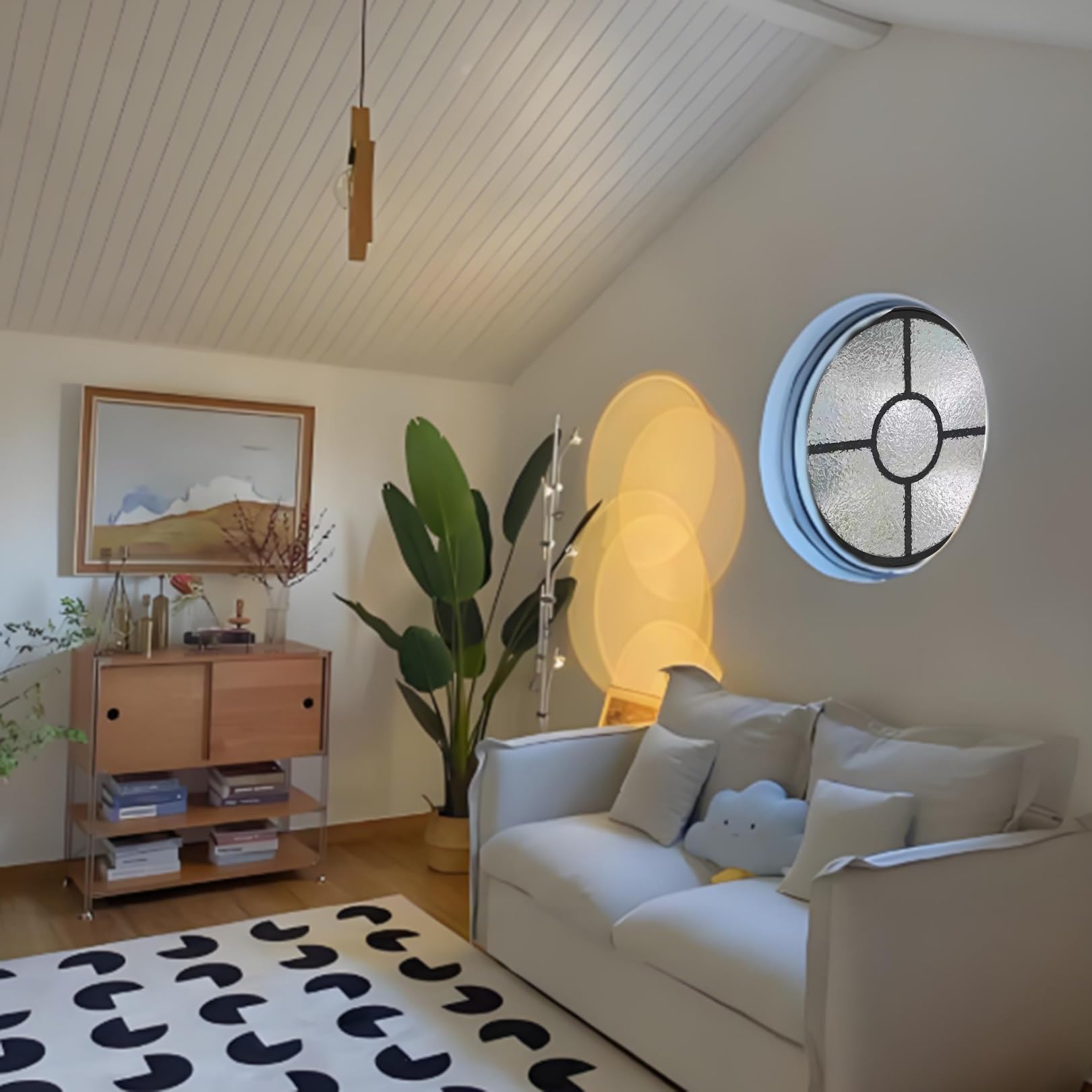 Ventana de ventilación giratoria 360° de Vidrio Templado con manija – versión empotrada para ventilación Interior de baños y sótanos, Blanca, 80 cm, diseño Robusto