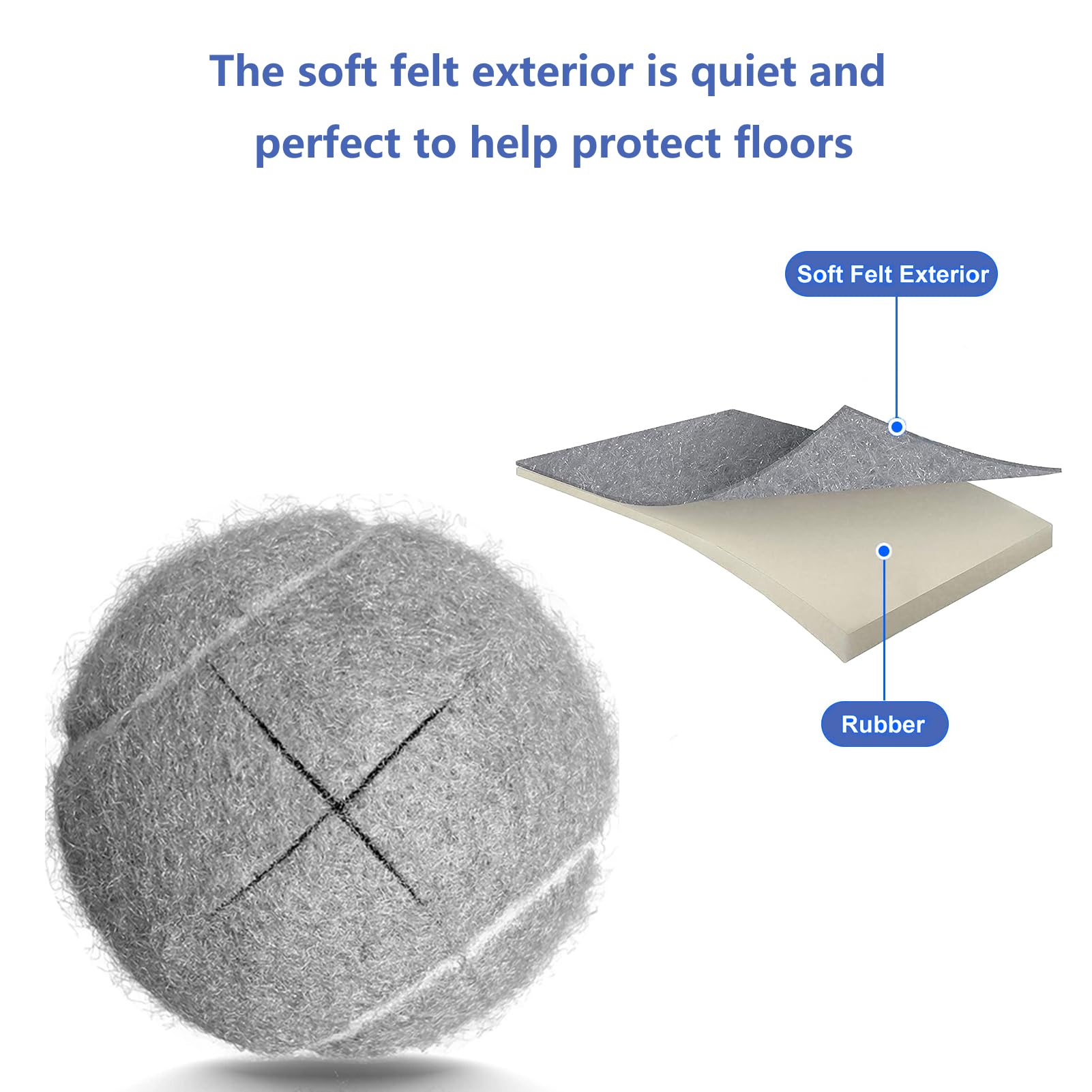 Tennis Balls for Walkers, Pre Cut Walker Glide Balls for Chairs, Desks, Furniture Legs and Floor Protection, Heavy Duty Long Lasting Felt Pad Glide Coverings - 4PCS Gray