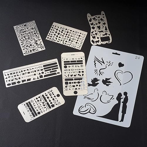 Miniatura 3 de KISSITTY Juego de plantillas de dibujo de plástico y acero inoxidable, plantillas de pintura reutilizables, marcapáginas, plantillas de diario de