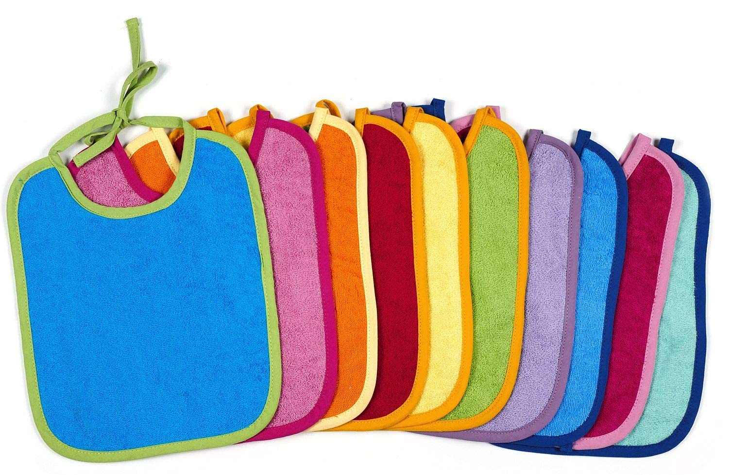 KiGATEX 10 Pack 100% Cotton Baby Bibs - Adjustable, Absorbent, Oeko-Tex Certified, Unisex, Multicoloured, 30x40cm