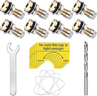 19 Pieces Fuel Gas Can Vent Caps 8 Pieces Fuel Gas Tank Vent Caps Gas Can Replacement Vent Plug Metal Gas Jug Vent Caps with Drill, Wire, Wrench and Warning Stickers for Gas Fuel Can (Silver)