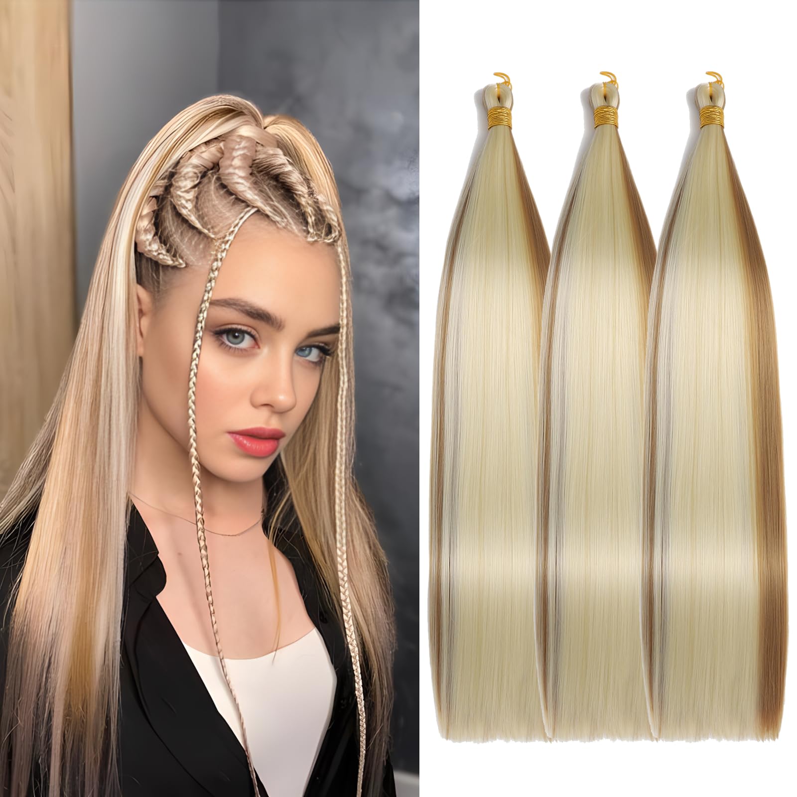 Locescsoc 24 Inch Bone Straight Braiding Hair 150g 3 Packs Straight Hair Extensions, Ariel Straight Hair Bundles