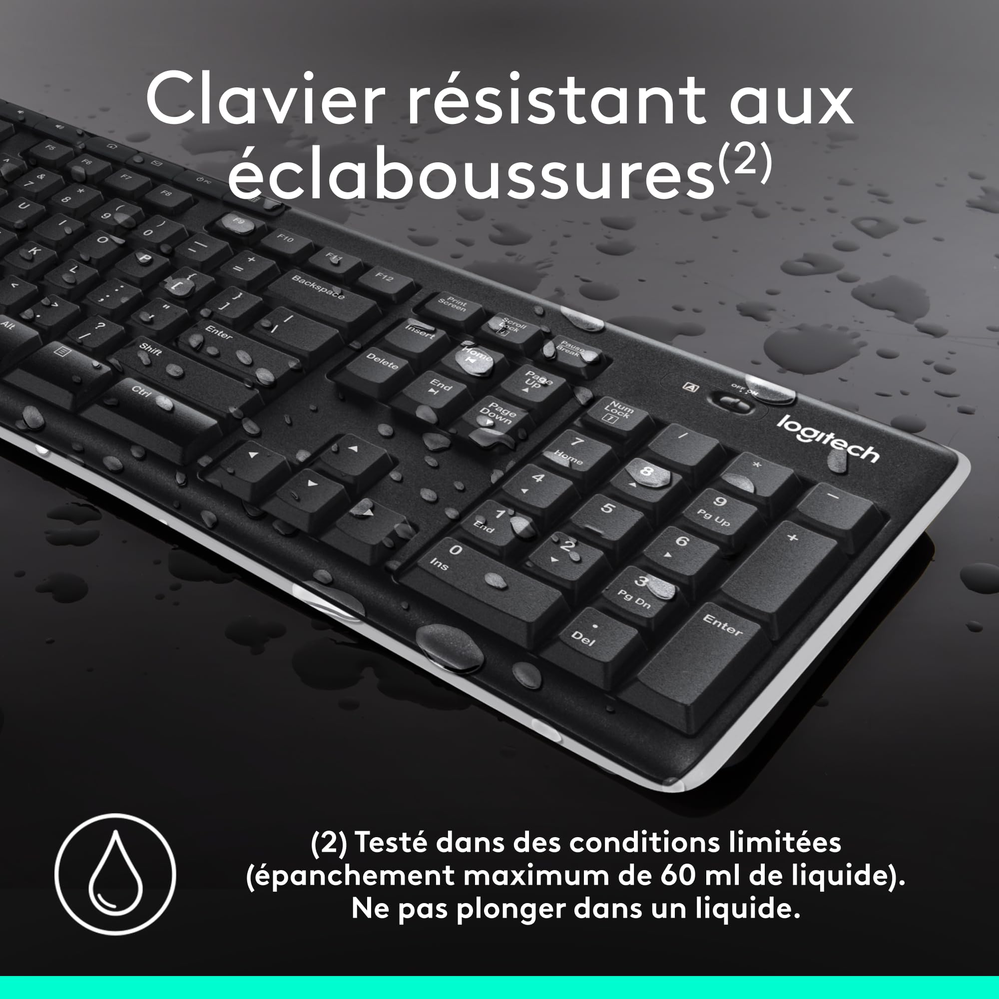 Logitech Wireless Frances Keyboard K270 Inalambrico, Noir, 3.20 x 45.00 x 16.00 cm