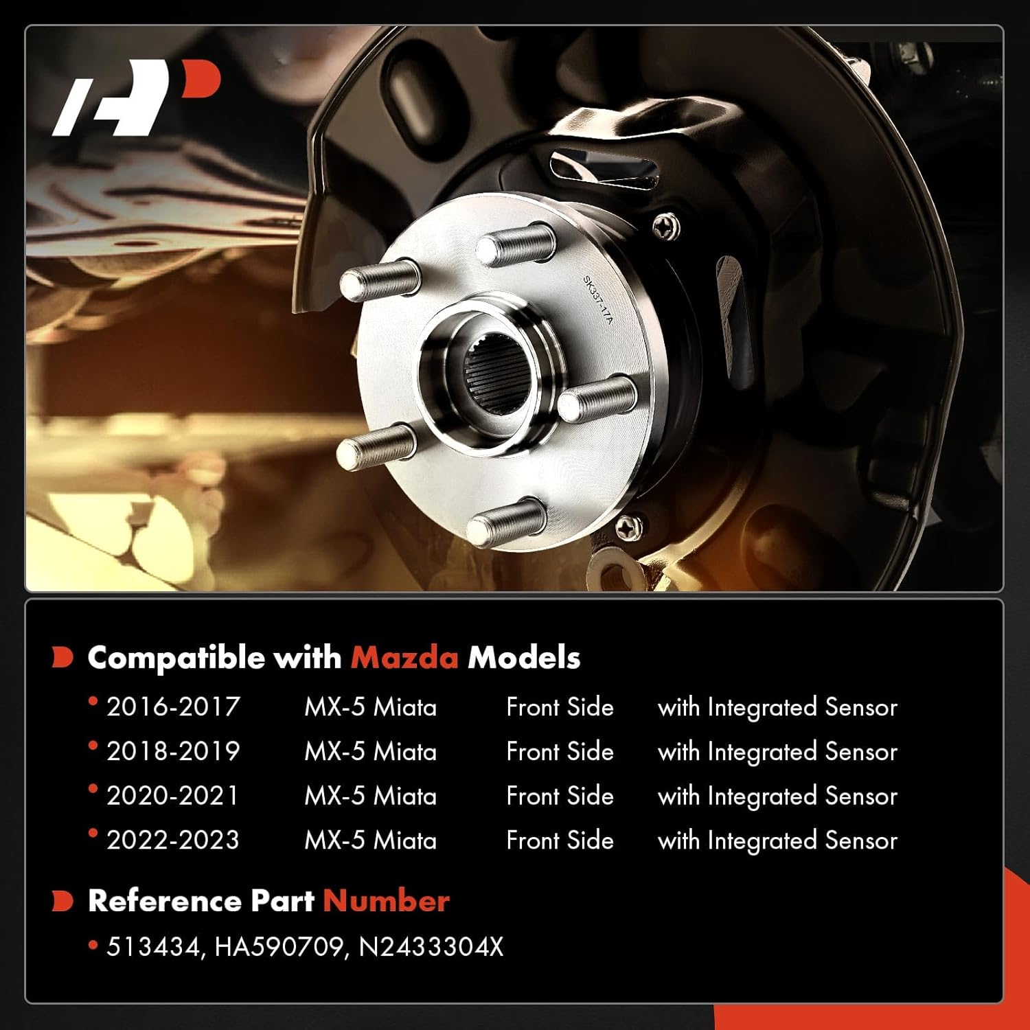 A-Premium 2 x Front Wheel Bearing and Hub Assembly with ABS & 4-Lug Compatible with Mazda MX-5 Miata 2016-2023