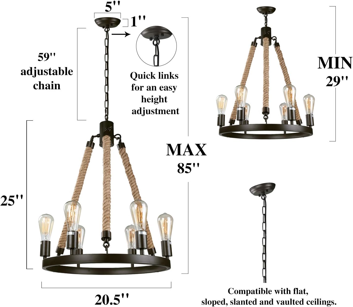 🔥 Crаzу Dеаlѕ LNC Farmhouse Chandeliers Rustic Round Wagon Wheel 6-Light Fixture with Rope for Dining & Living Room, Bedroom and Foyer