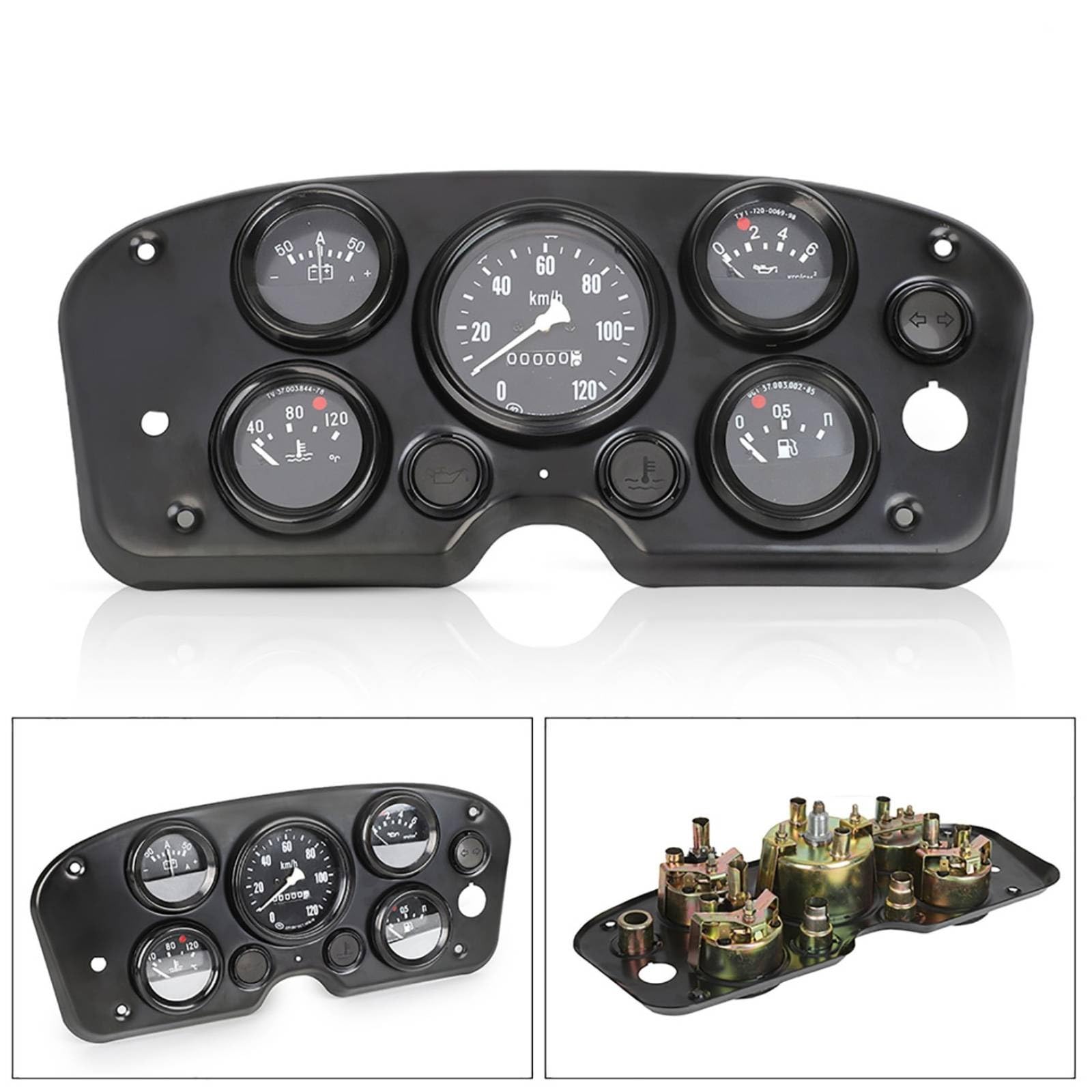 Panel Instrumentos Coche Carbono Molada Tablero Salpicaro con Velocímetro Analógico y Medidor Cuadro con Terminales Posteriores