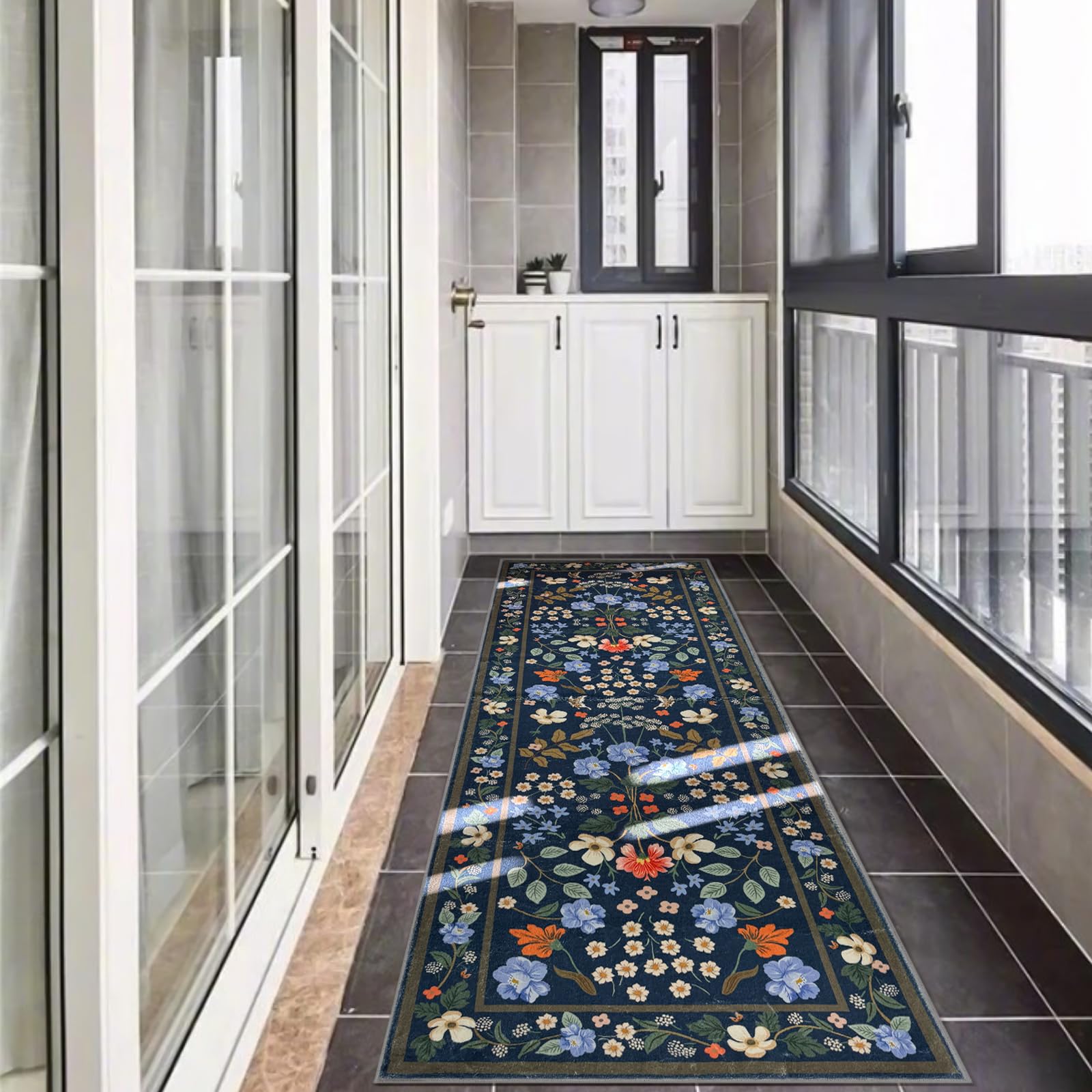 Azadx Runner Rug Washable Kitchen Runners 2'x 10' Runner Rug for Entryway Indoor Floral Soft Non-Slip Carpet Runners for Hallways, Kitchen, Laundry,