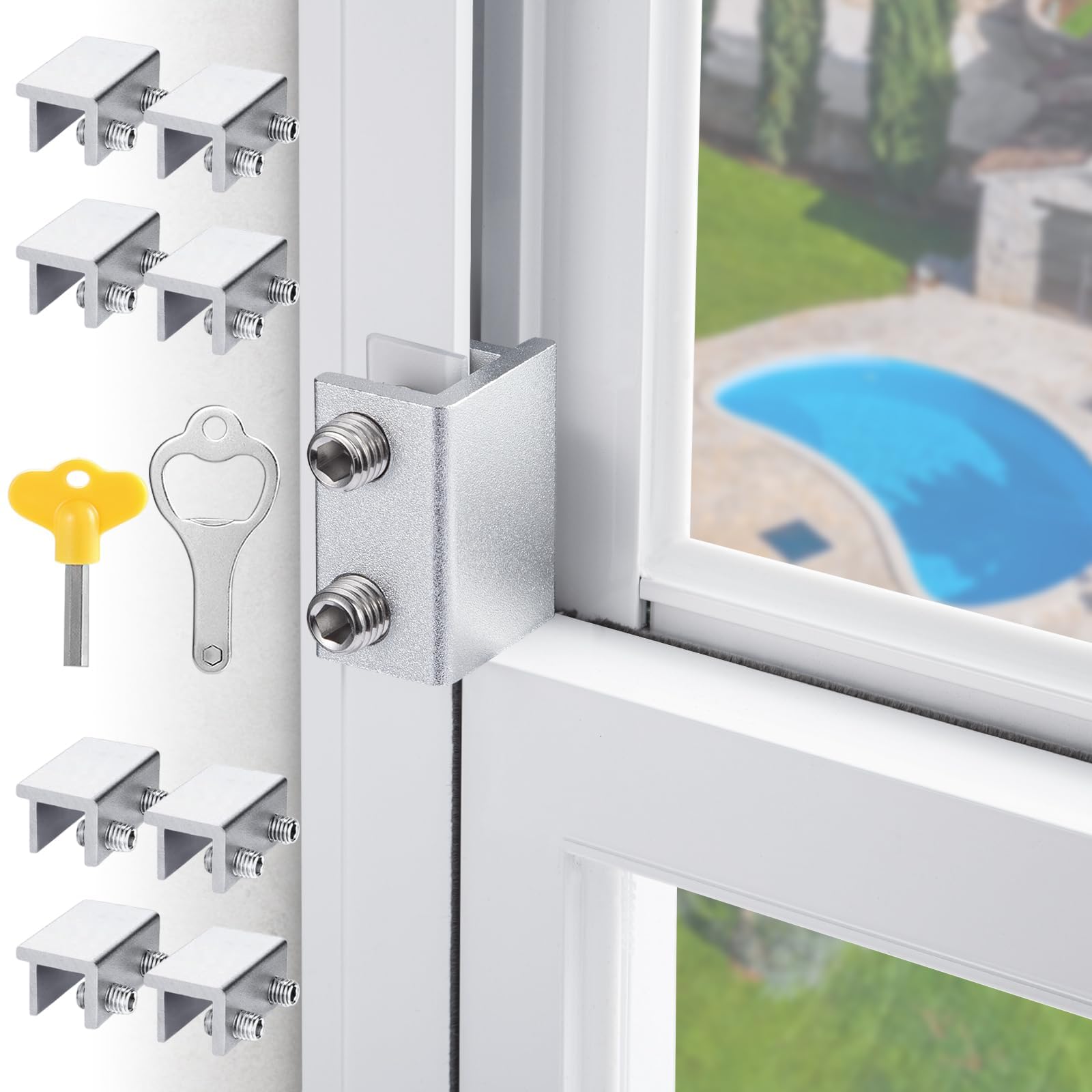 Lot de 8 verrous de fenêtre coulissante, pour fenêtres coulissantes horizontales, serrure de sécurité de fenêtre avec clé, réglable en aluminium facile à installer, verrous de fenêtre pour fenêtres