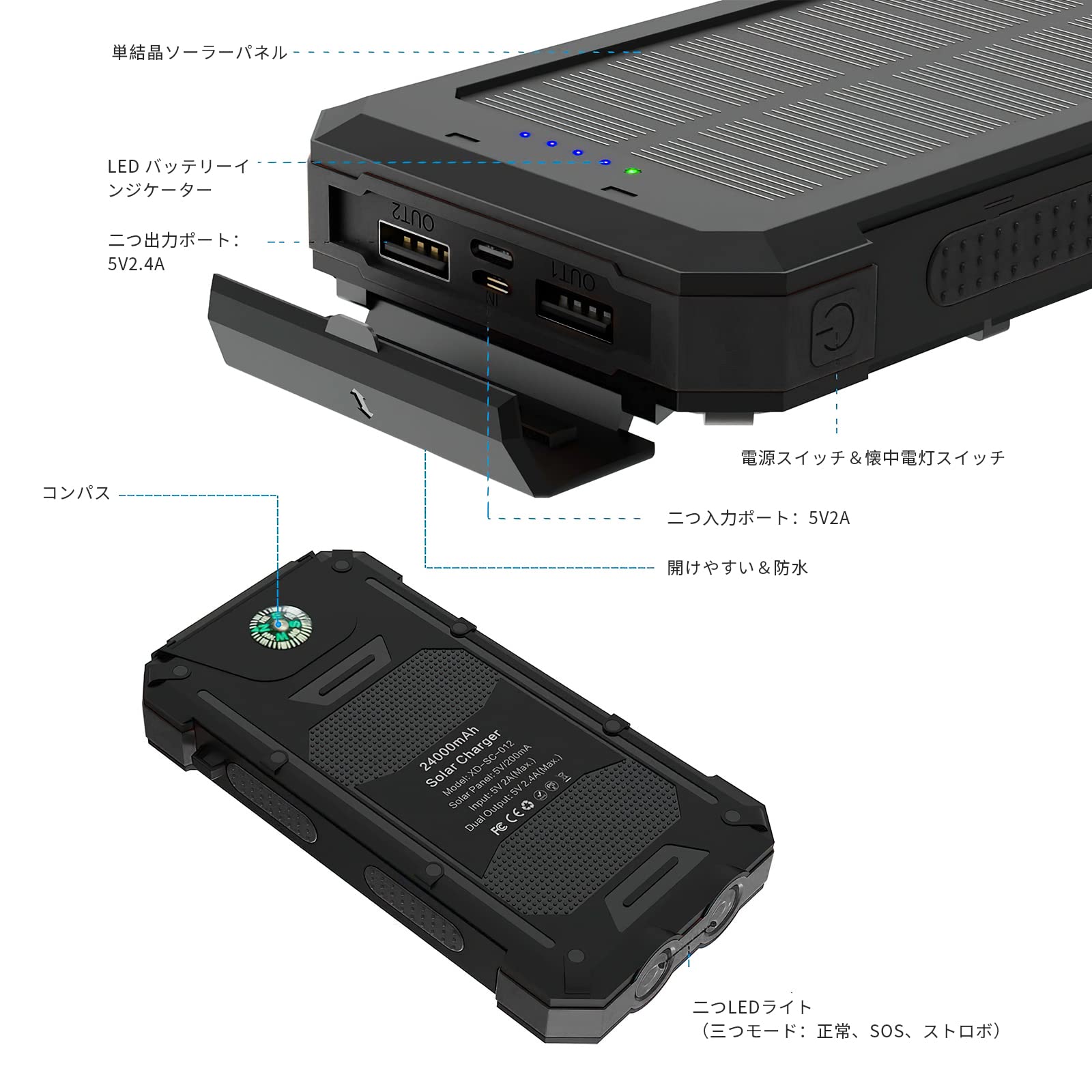 ★X-DRAGON ソーラーチャージャー 2USB出力 モバイルバッテリー3個 Amazon | ソーラーチャージャー X-DRAGON モバイルバッテリー